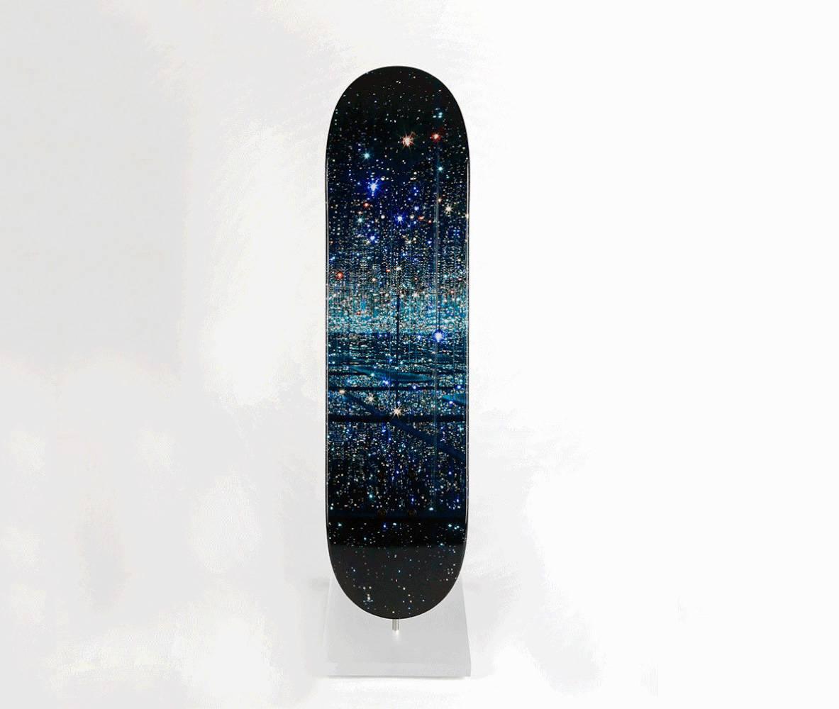 Yayoi Kusama Infinity Mirror Skateboard Deck 
Hand Numbered from an Edition of 500 and plate signed by Kusama
Very cool wall piece and unique Kusama collector's item 

Off-set print on maple wood skate deck
New (sealed) in its original packaging.