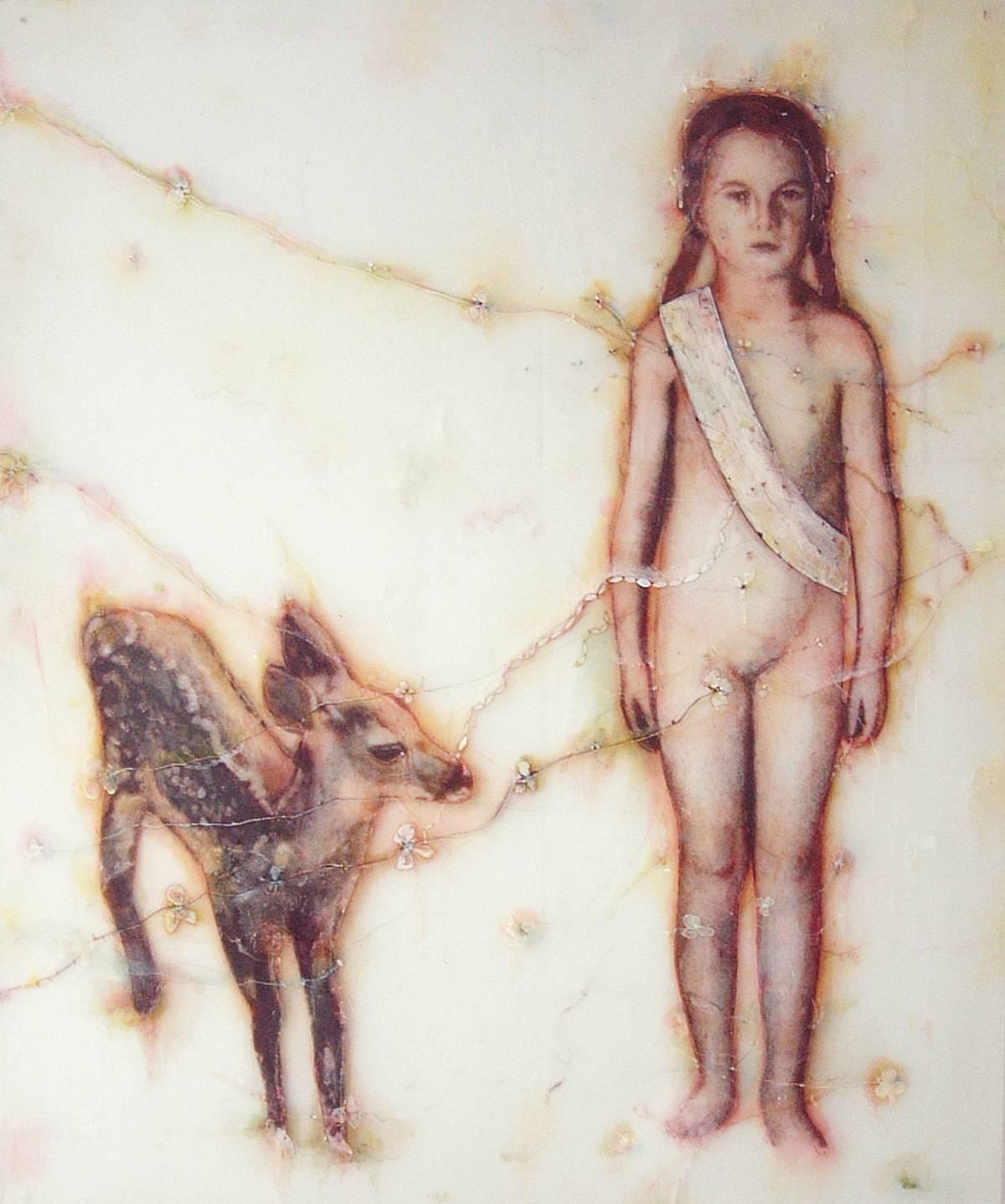 Girl with Deer - Mixed Media Art by Sibylle Peretti