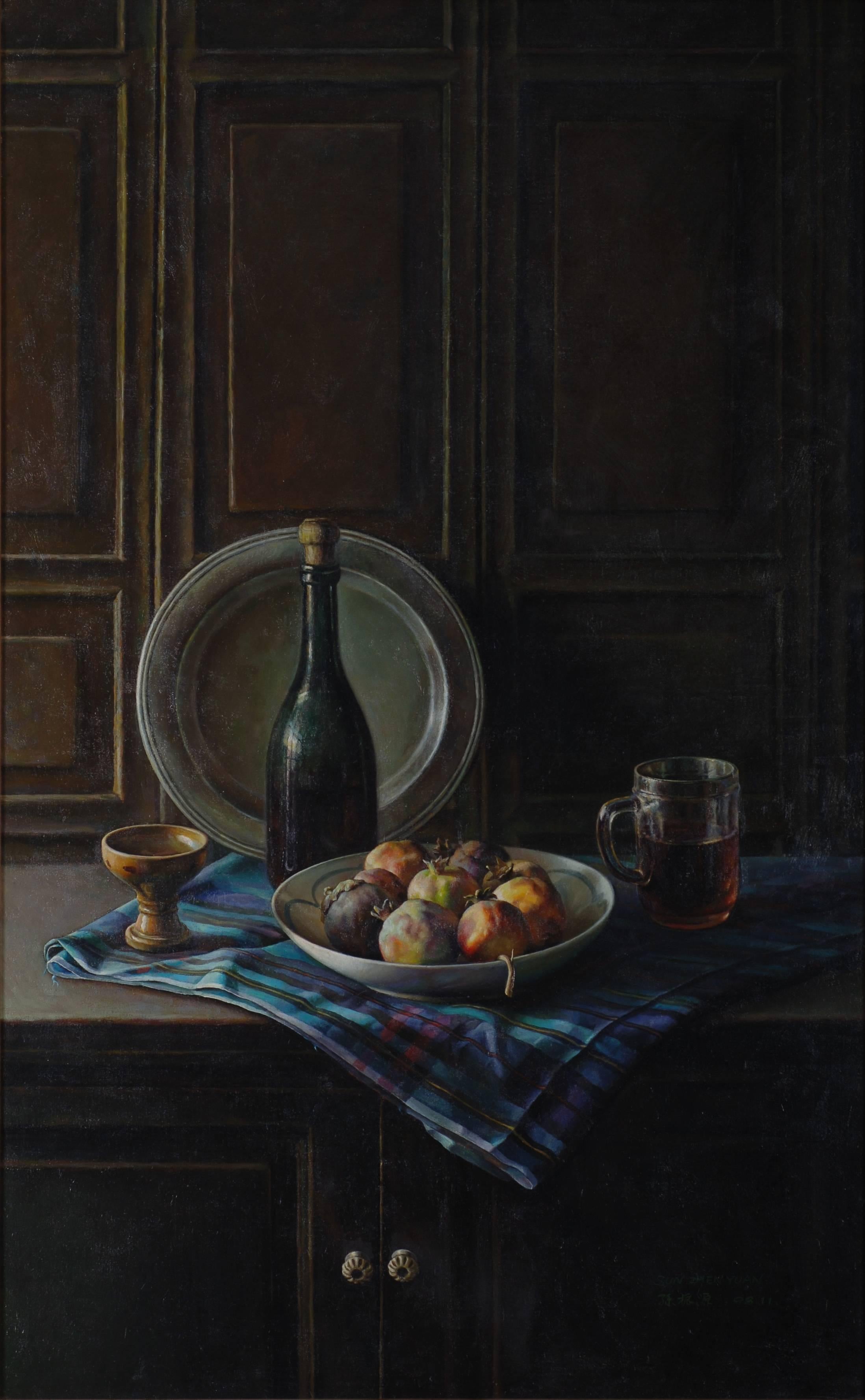 Sun Zhen Yuan Interior Painting - Bowl of Pomegranates and Pewter Plate