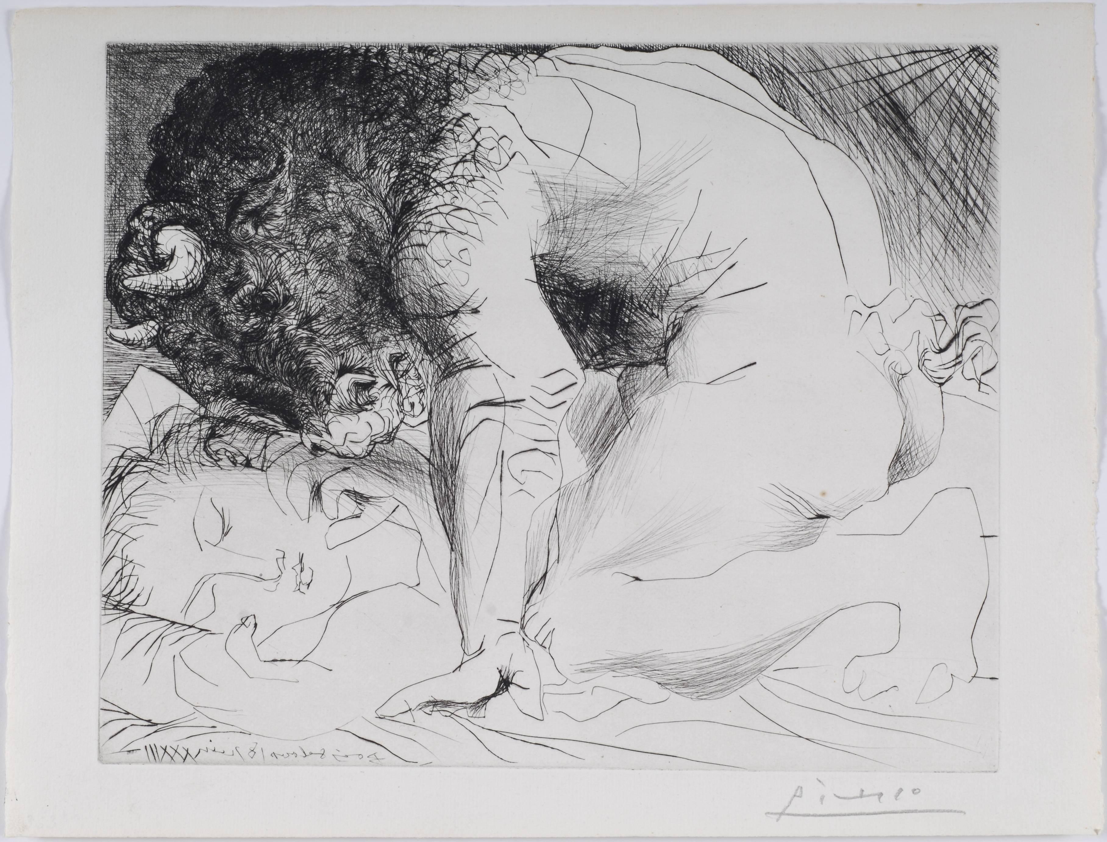 Pablo Picasso Figurative Print - Minotaure Caressant une Dormeuse