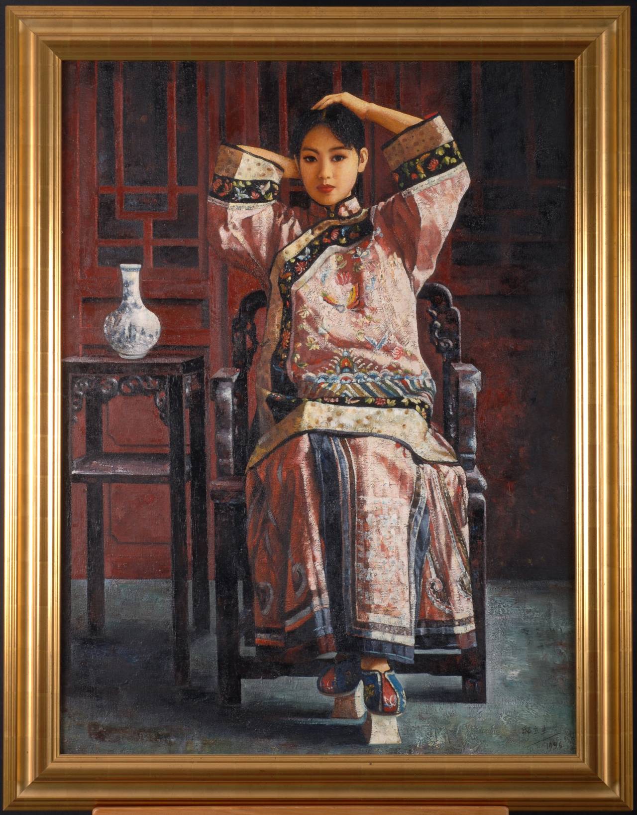 Girl in Festive Costume - Painting by Di Li Feng