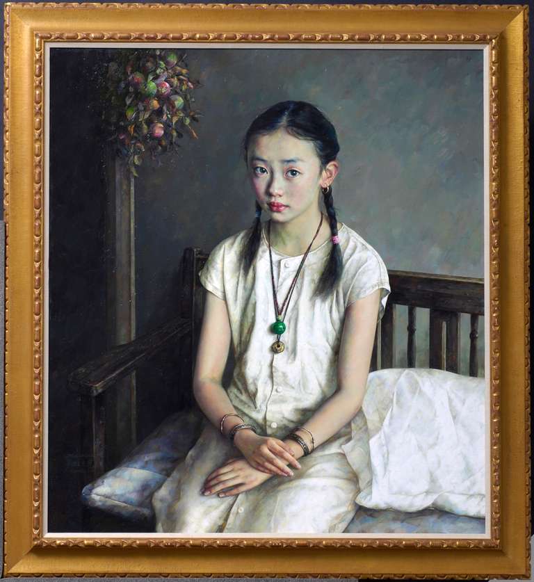 Seated Girl - Painting by Zhao Kailin