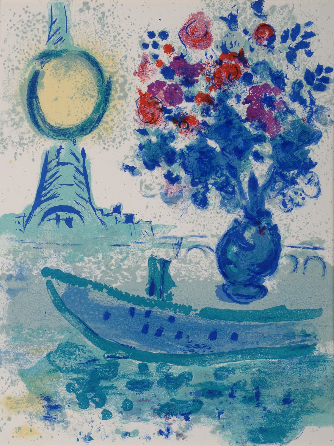 Marc Chagall Landscape Print - Bateau-Mouche au Bouquet