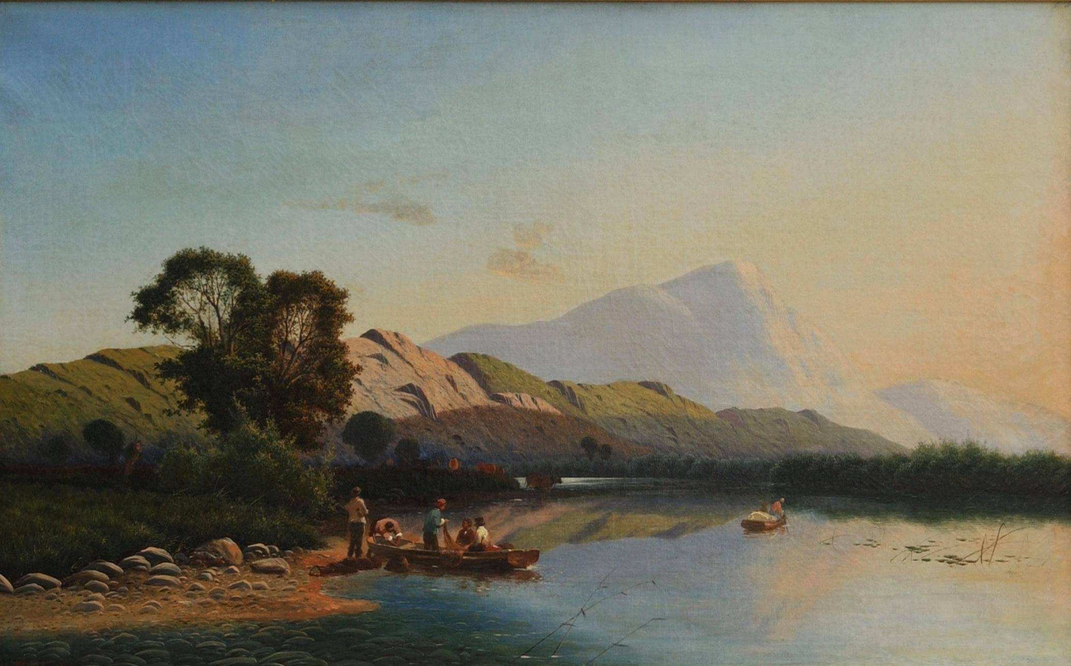 Edwin H Boddington Figurative Painting - Highland Landscape with Fishermen