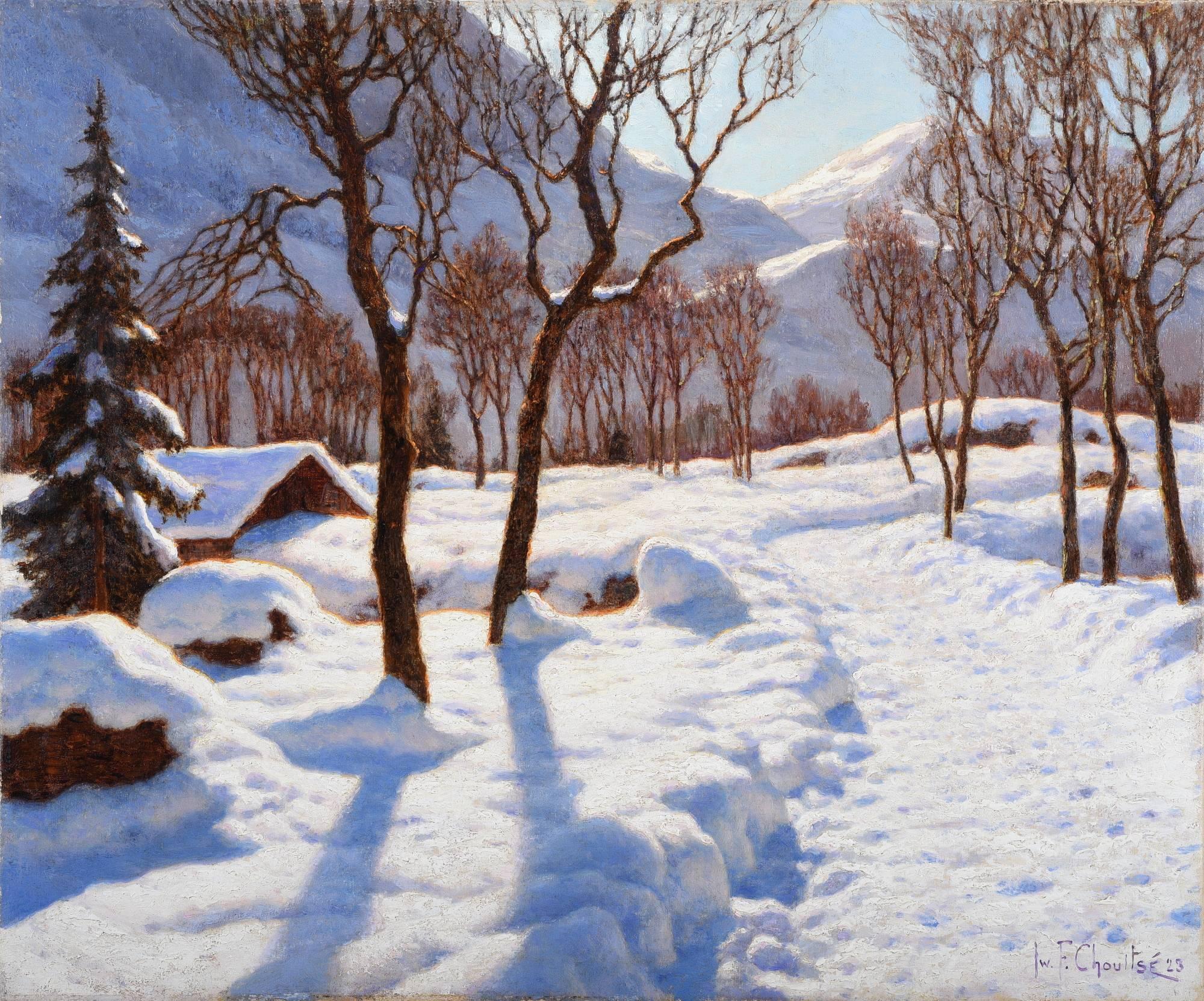 Ivan Fedorovich Choultse Landscape Painting - Scene d'Hiver dans les Alpes
