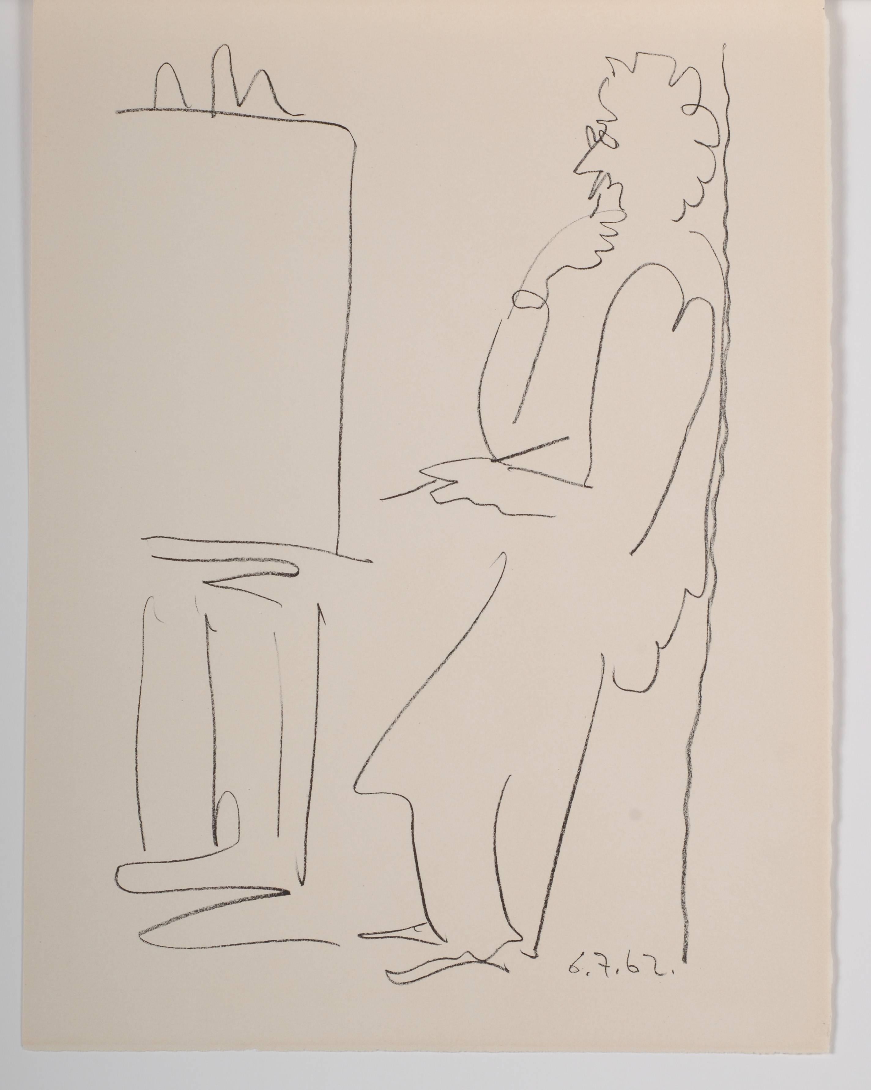 Pablo Picasso Figurative Print - The Artist at his Easel, Regards sur Paris