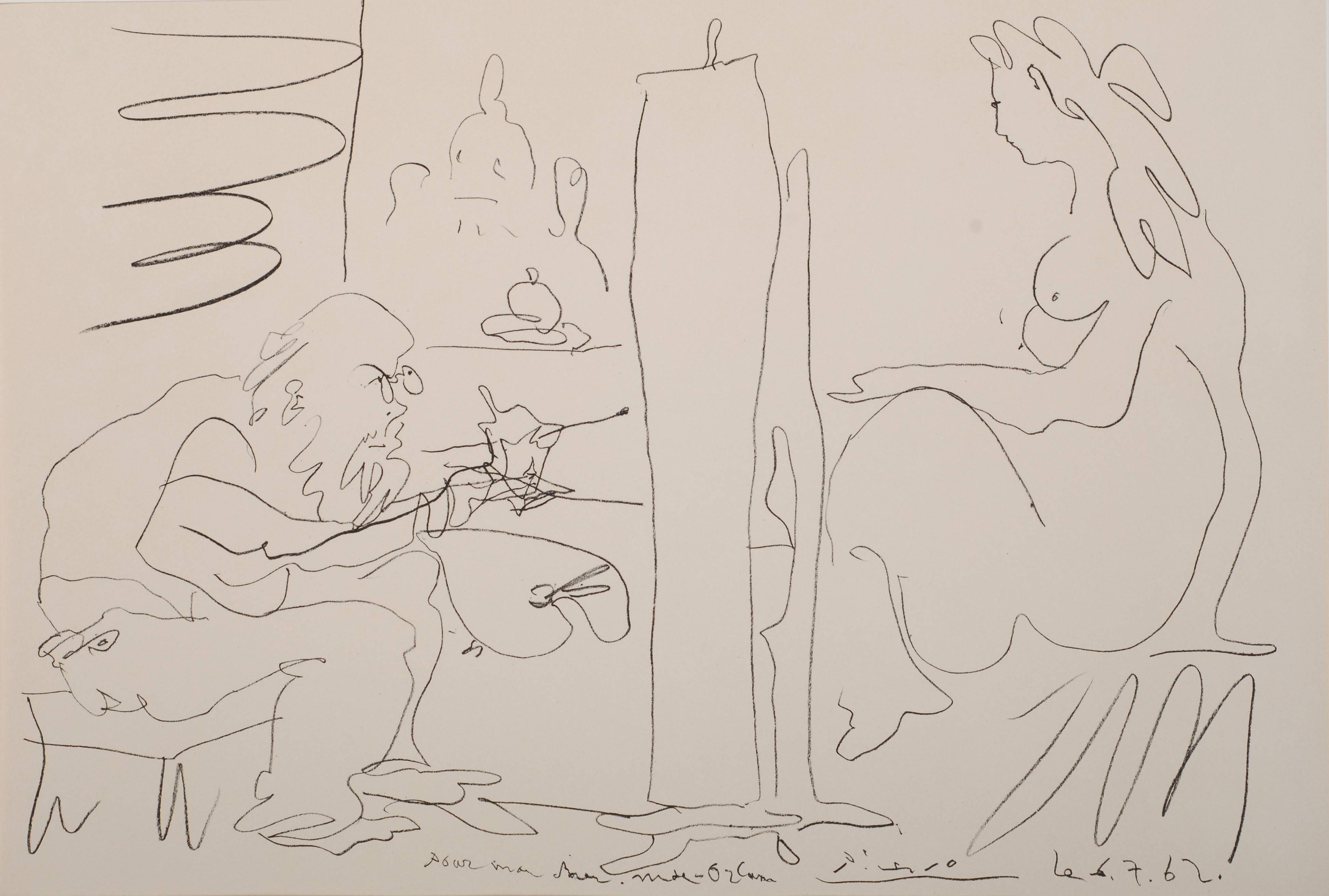 Pablo Picasso Figurative Print - The Artist and his Model - Montmatre Atelier, Regards sur Paris