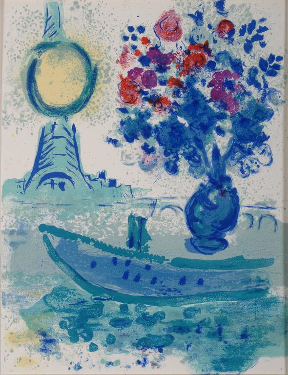 Marc Chagall Landscape Print - Bateau-Mouche au Bouquet, Regards sur Paris