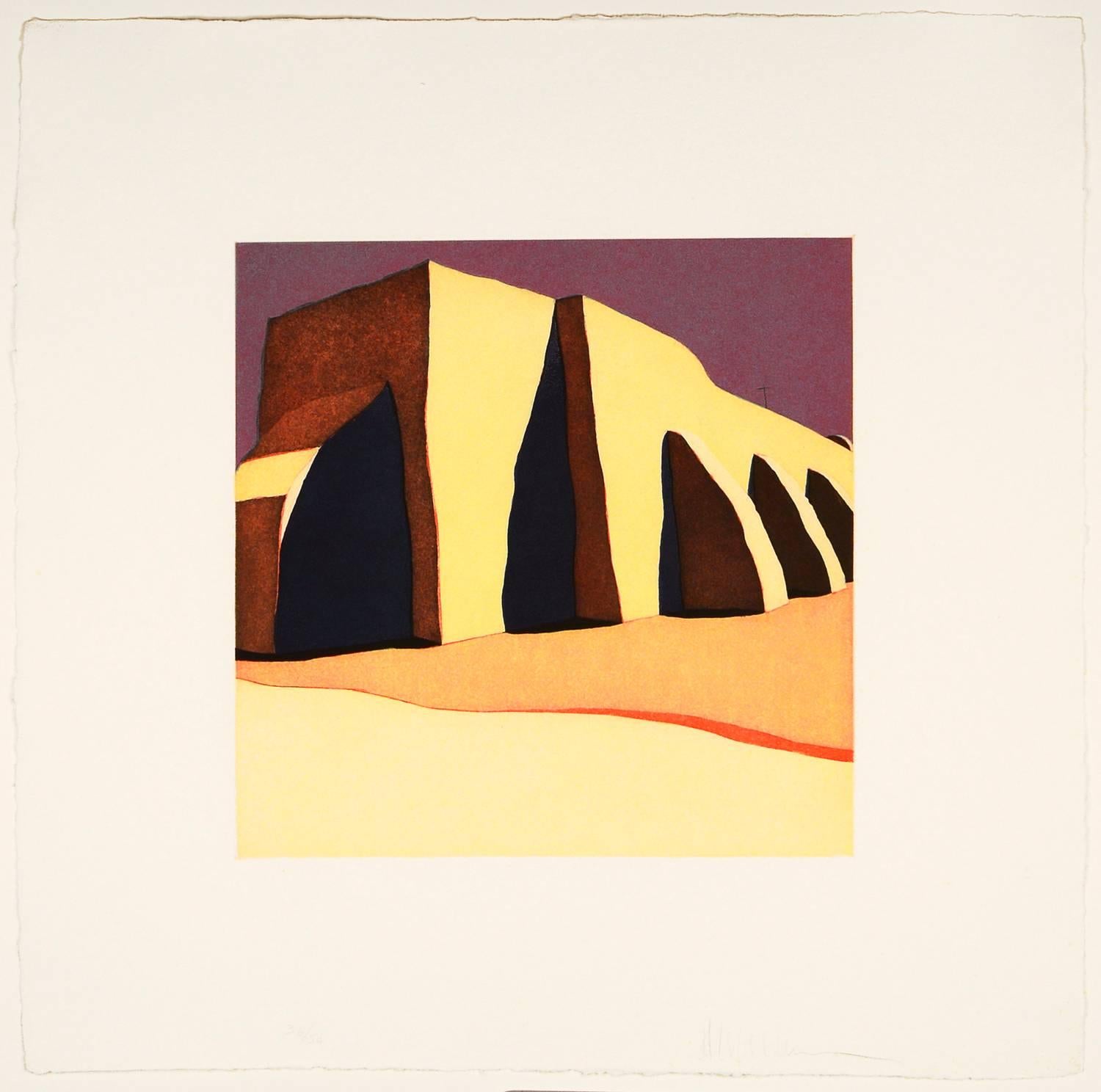 Harold Joe Waldrum Abstract Print - Las sombras de la iglesia del pueblo de San Ildefonso, 36/54, 1984-85