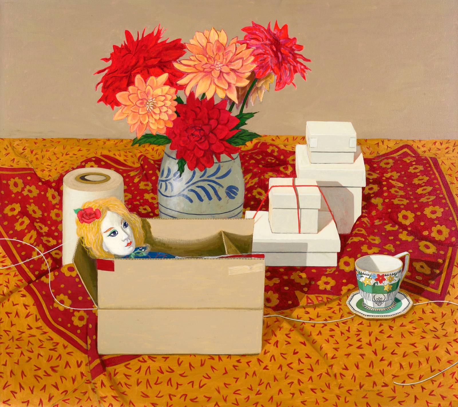 Phyllis Sloane Still-Life Painting - Still Life with Puppet, 1991