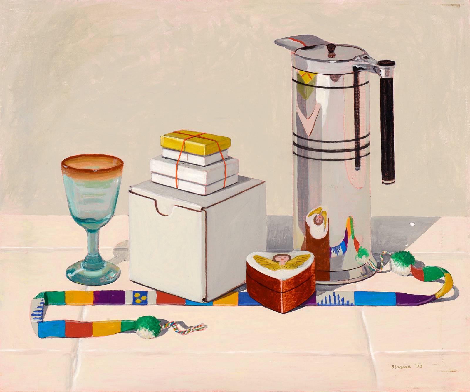 Phyllis Sloane Still-Life Painting - Still Life with Coffee Server, 1993