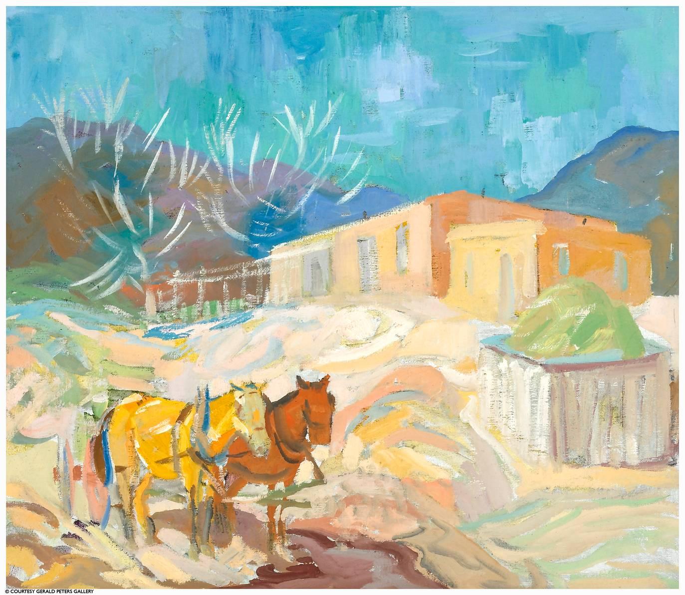 Albert Krehbiel Landscape Painting - Driver-less Horse Cart