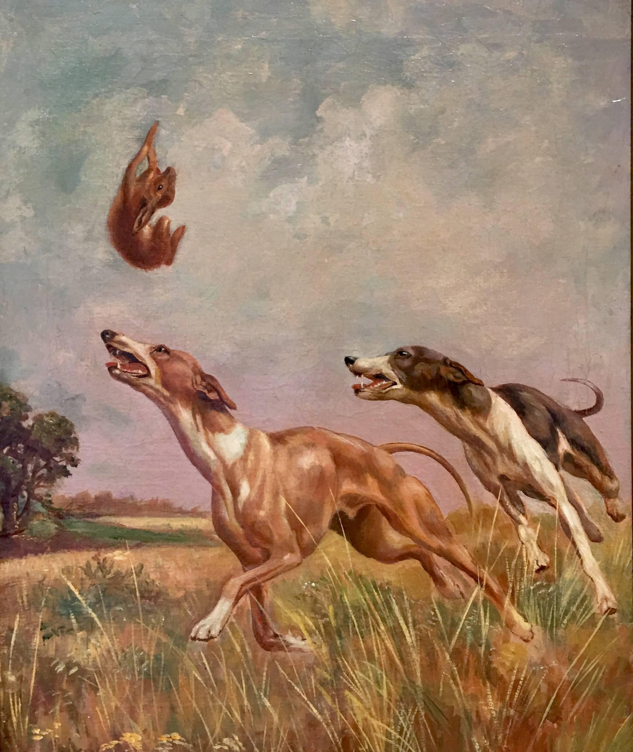 Gustav Muss-Arnolt Animal Painting - Coursing Greyhounds