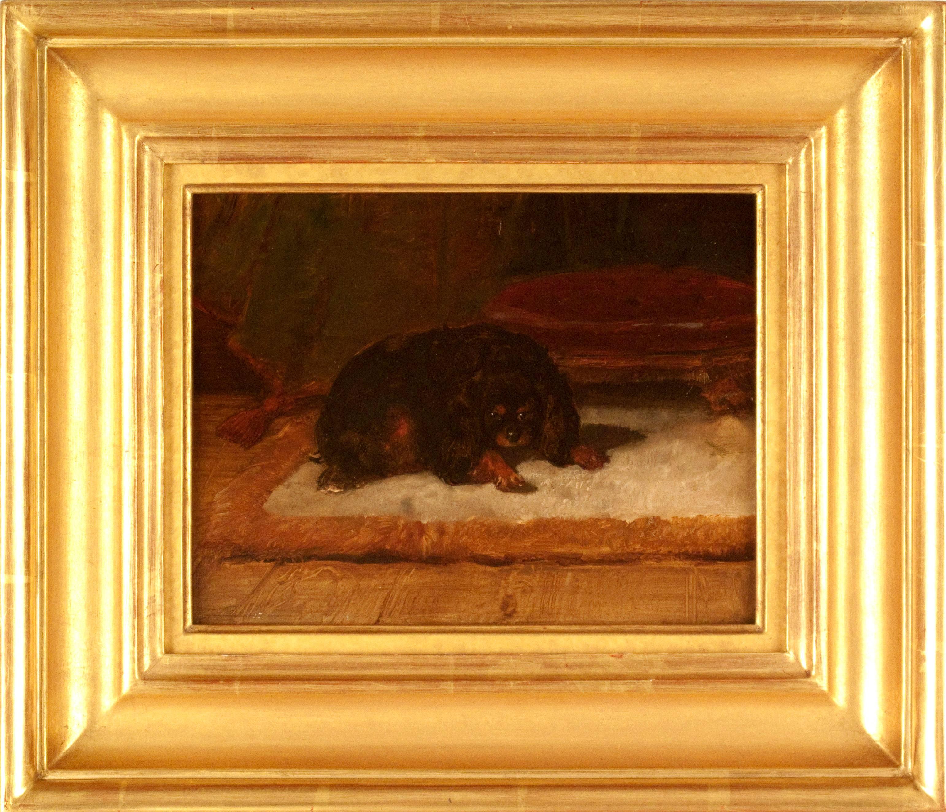 Unknown Animal Painting - Recumbent Black and Tan Cavalier King Charles Spaniel