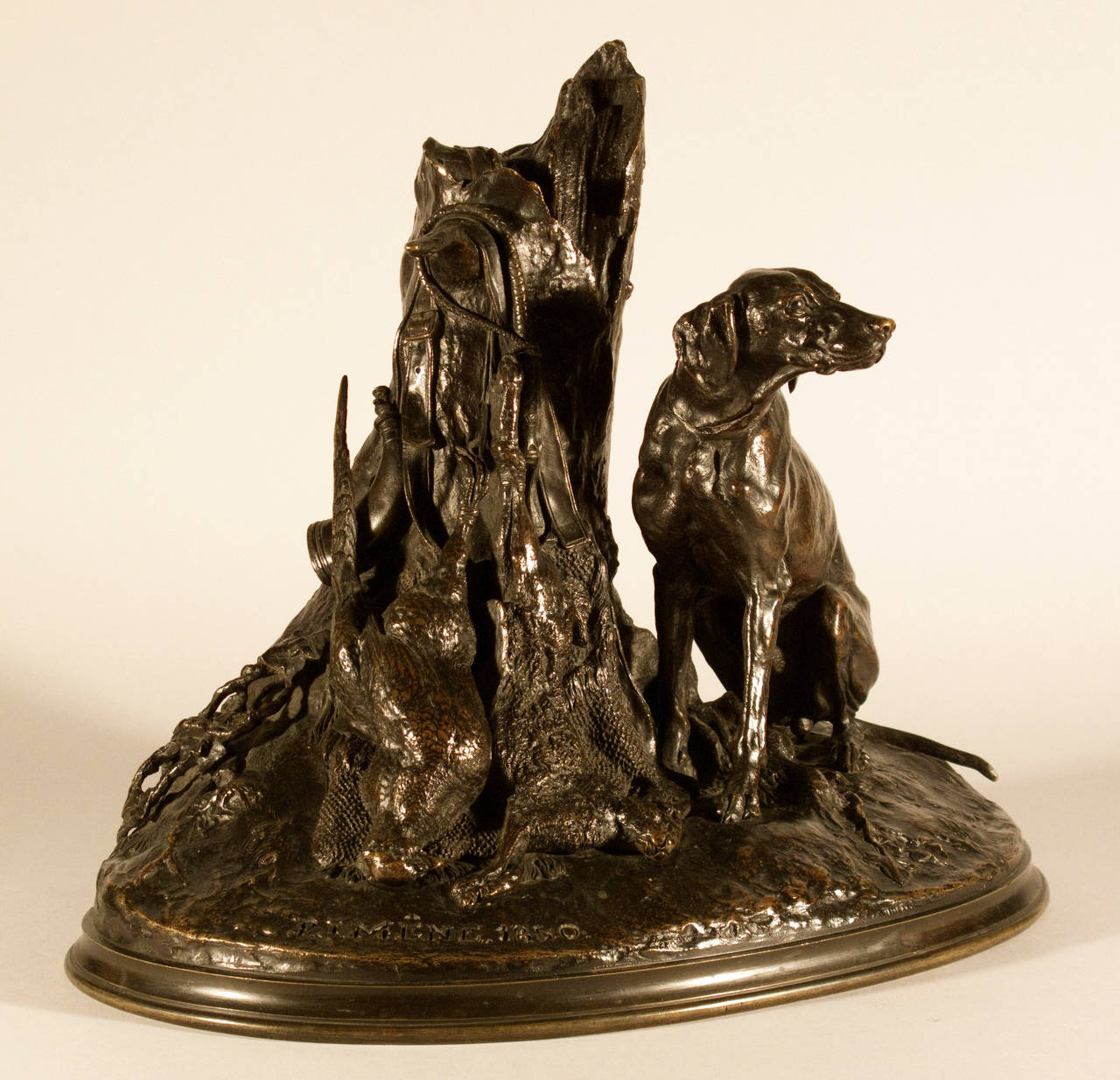Pierre Jules Mêne Figurative Sculpture - Pointer With Game, 1850