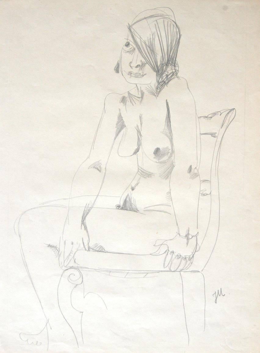Jeanne Mammen Figurative Art - Female nude seated on a chair 