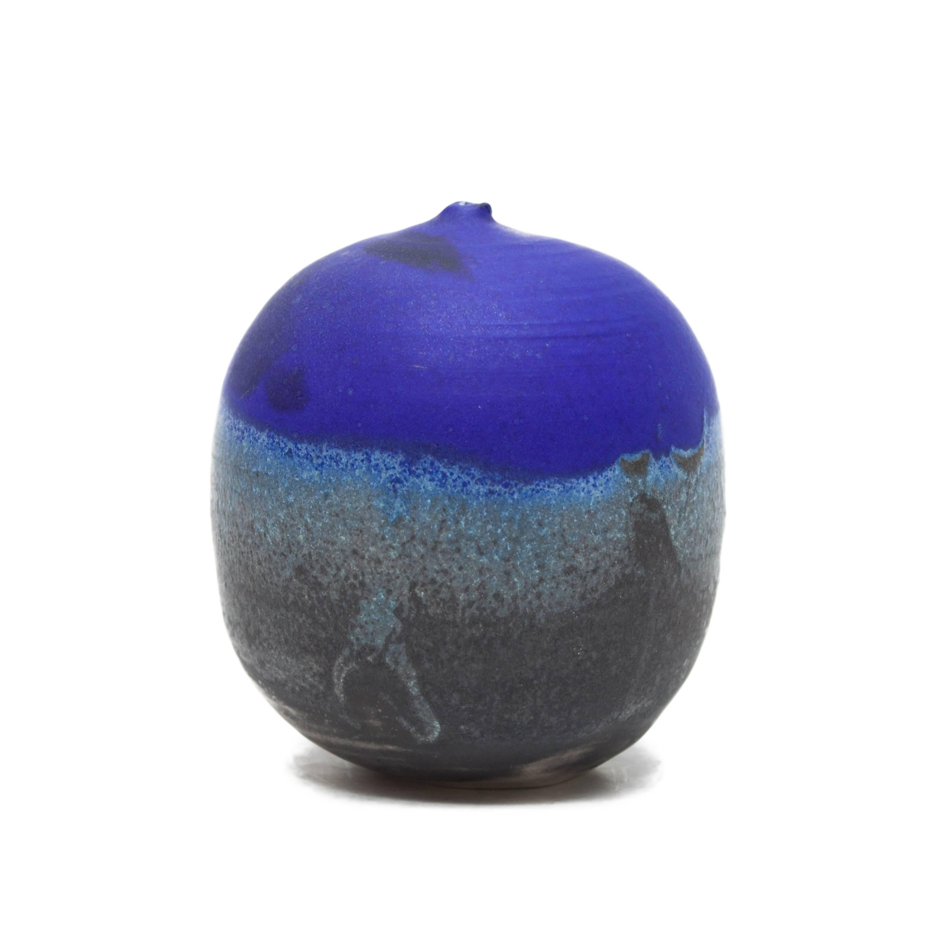 Toshiko Takaezu Abstract Sculpture - Cobalt Blue Moon Pot with Rattles