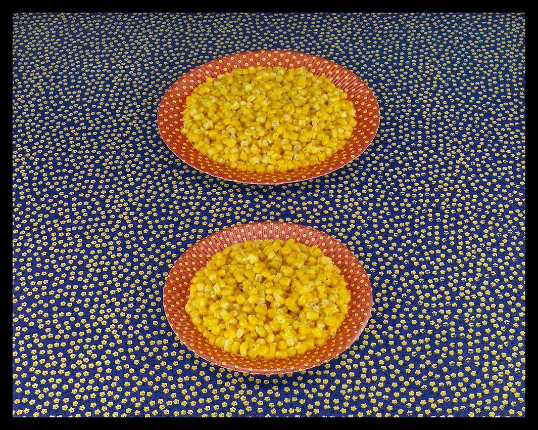 Sandy Skoglund Color Photograph – Zwei Teller aus Korn