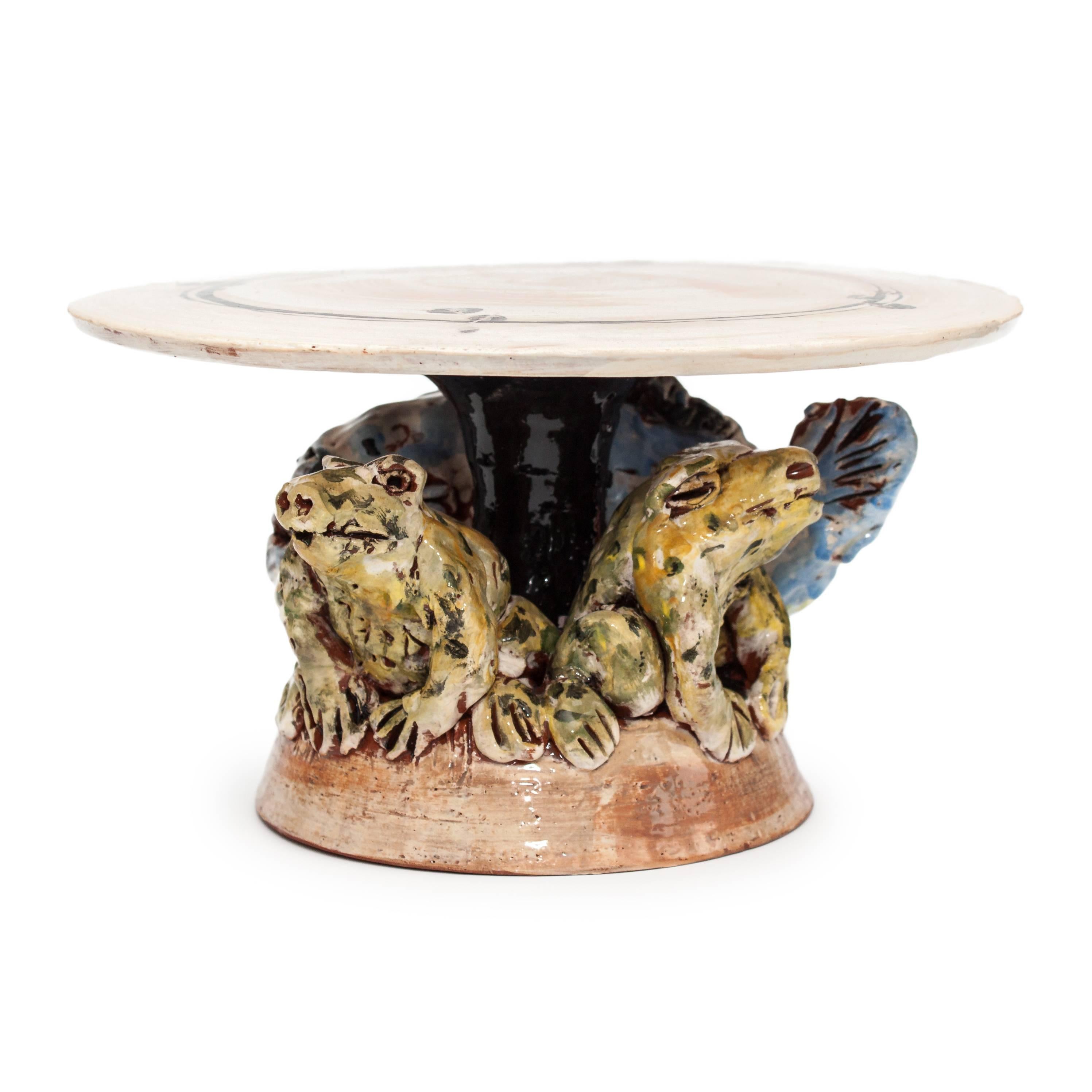 Ron Meyers Figurative Sculpture - Fish and Frog Cake Stand