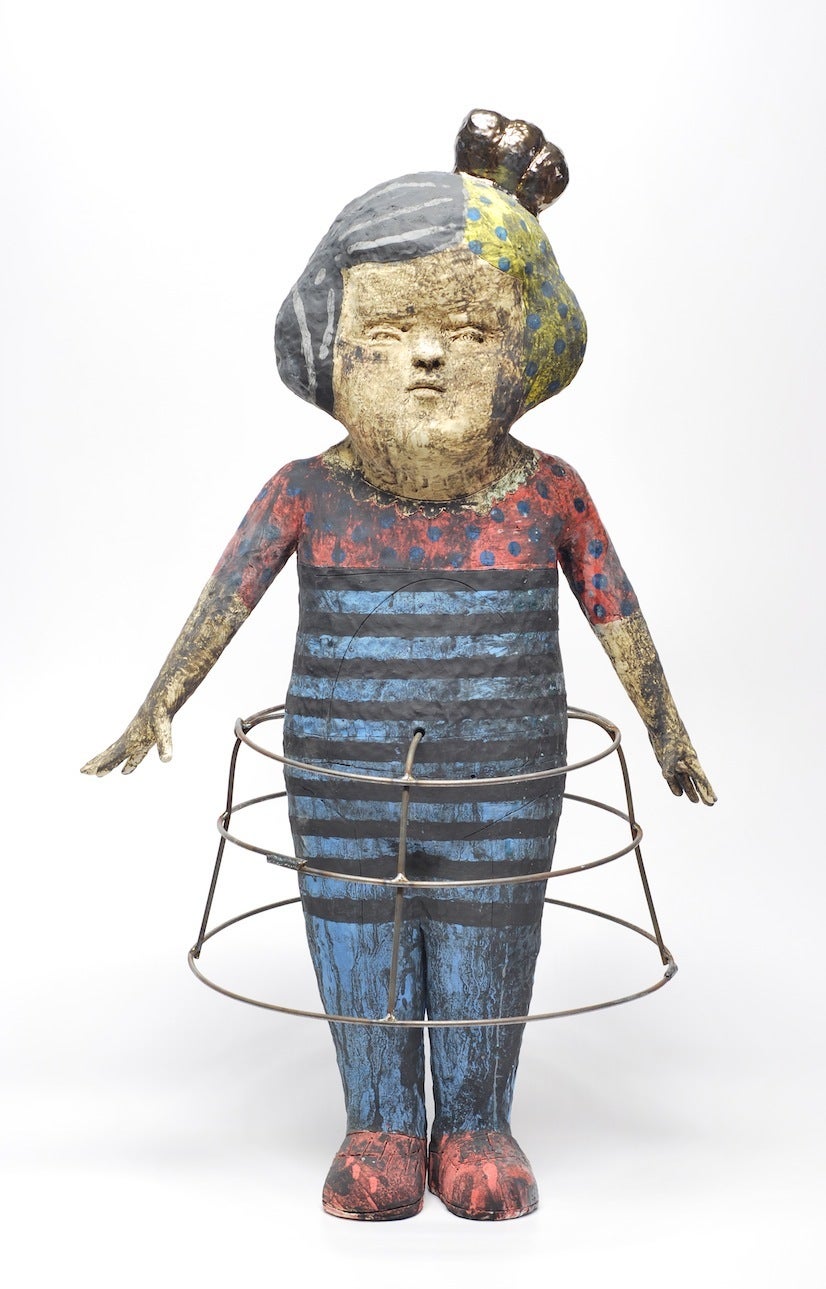 Kensuke Yamada Figurative Sculpture - "Wind Charm I (Stripes)"