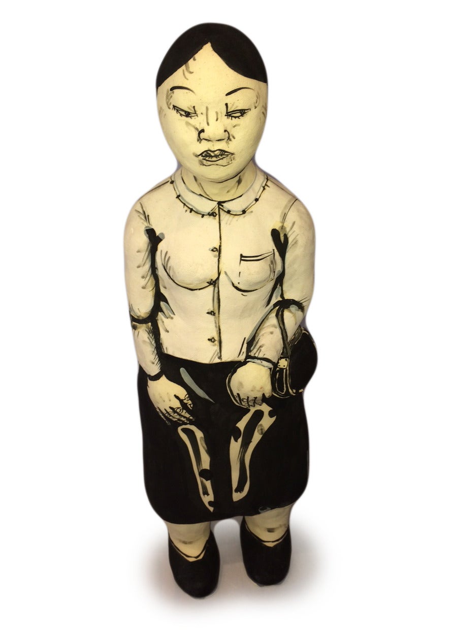 Akio Takamori Figurative Sculpture - Woman with Purse