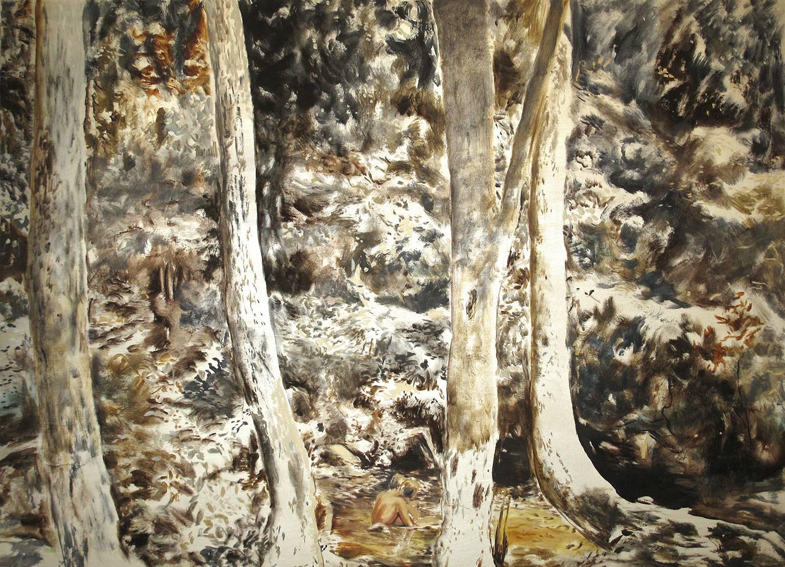 Couple in the Stream  55 X 76 - Painting by Antonio Ugarte