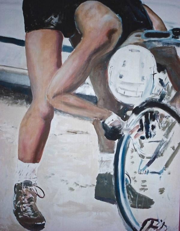 Antonio Ugarte Portrait Painting - Fixing My Bike