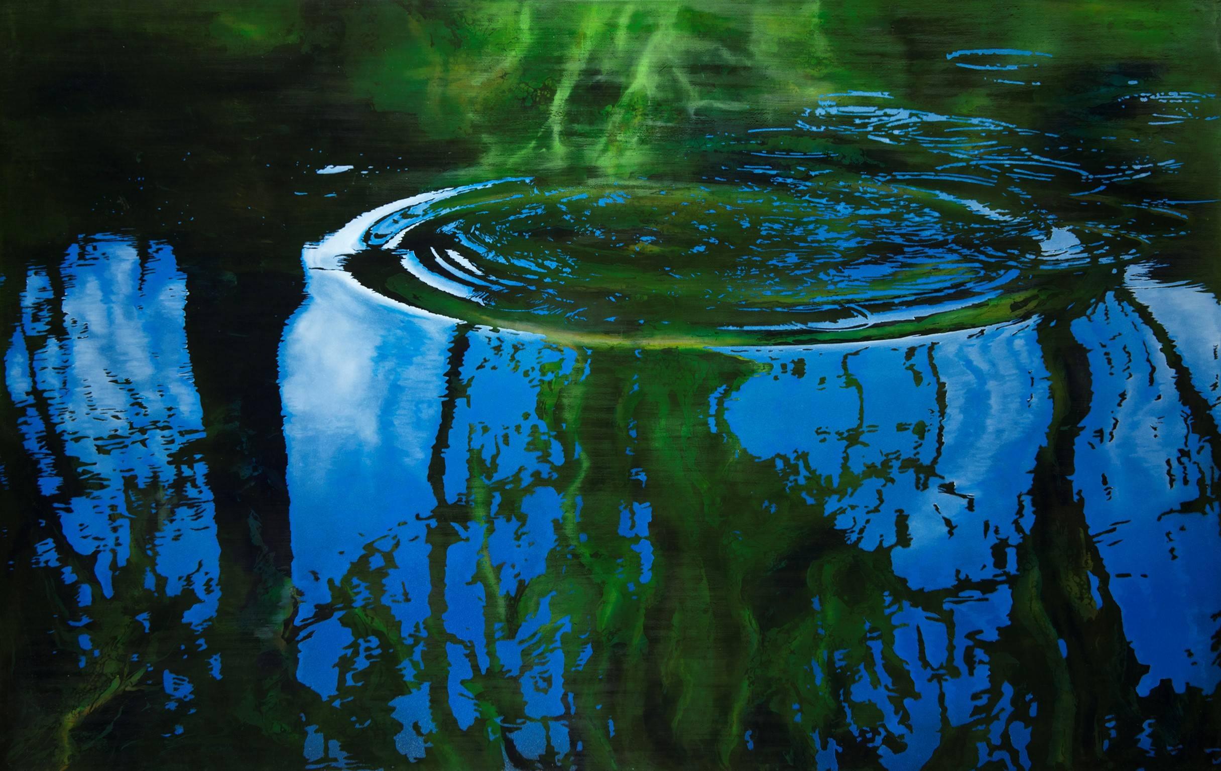 Patricia Claro Landscape Painting - Liquid Pattern II- Deep Blue water 23.5 X 37.5