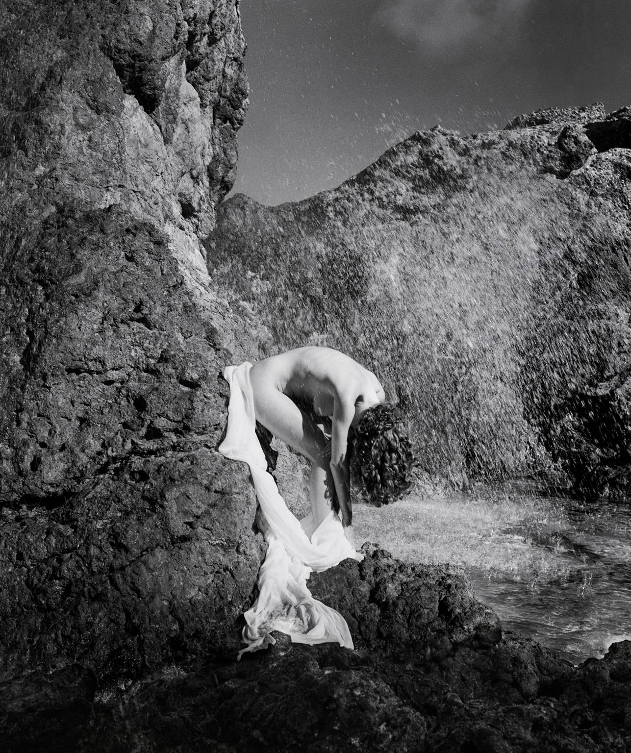 Ron Baxter Smith Black and White Photograph - St. Barts Tide Pool Nude - Spray