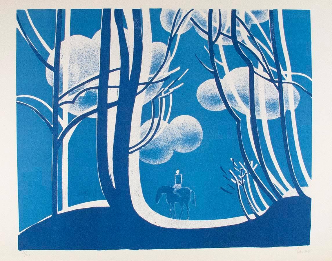 Albert Zavaro Landscape Print - Le Cheval Bleu (The Blue Horse)