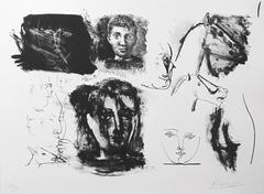 Page of Sketches: Heads of Children and Horses