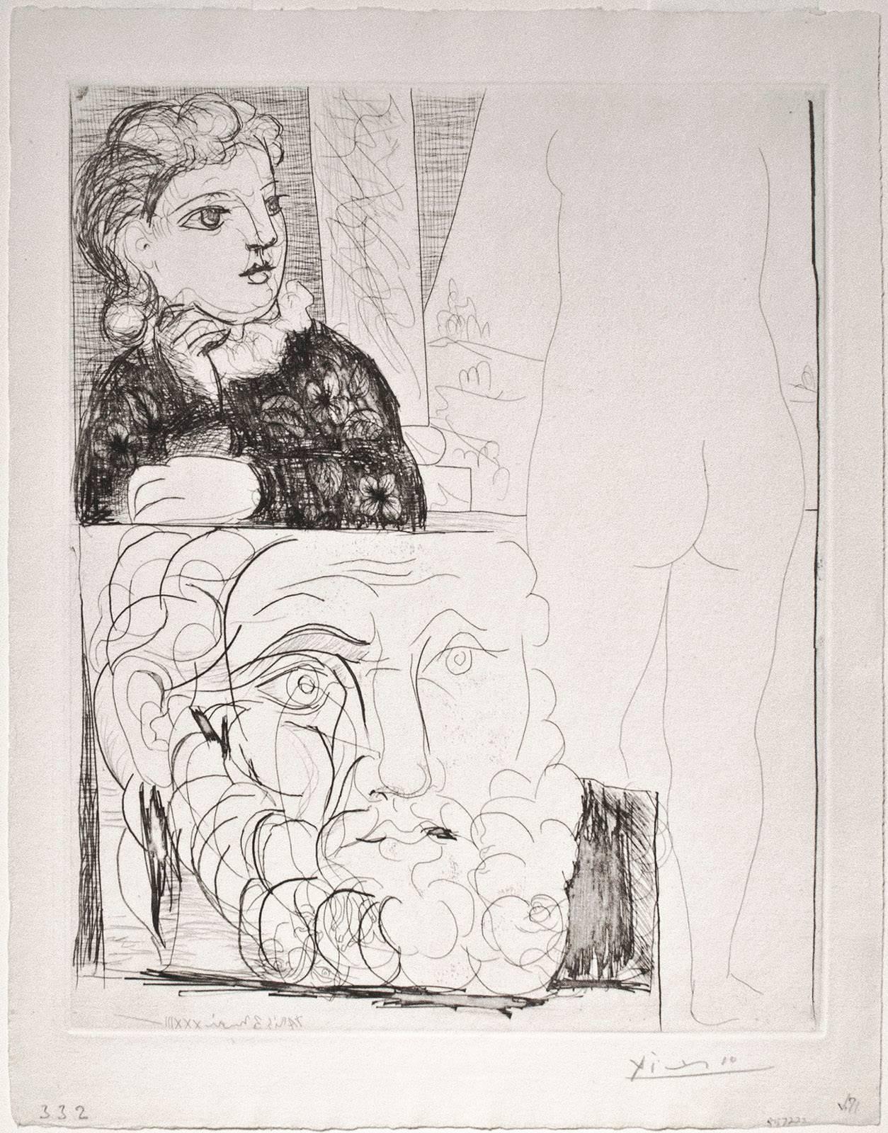 Pablo Picasso Figurative Print - Woman Leaning, Sculpture Seen from the Back and Bearded Head