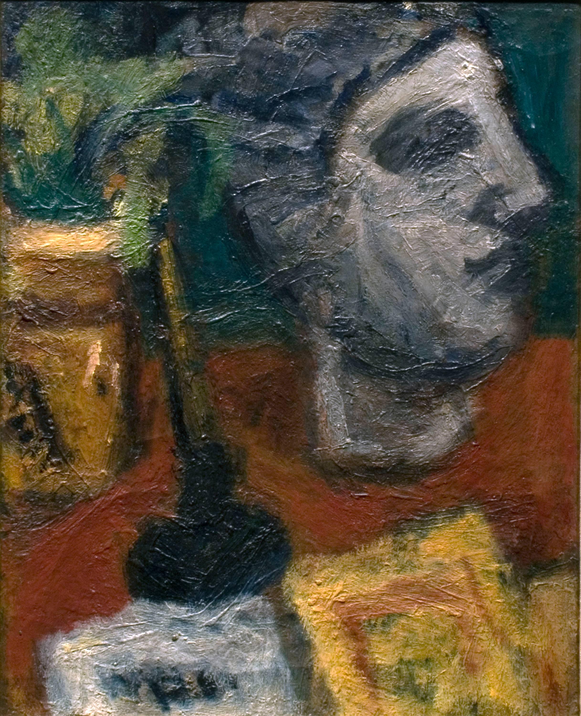 Still-Life Painting Béla Czóbel - Nature morte avec tête sculptée