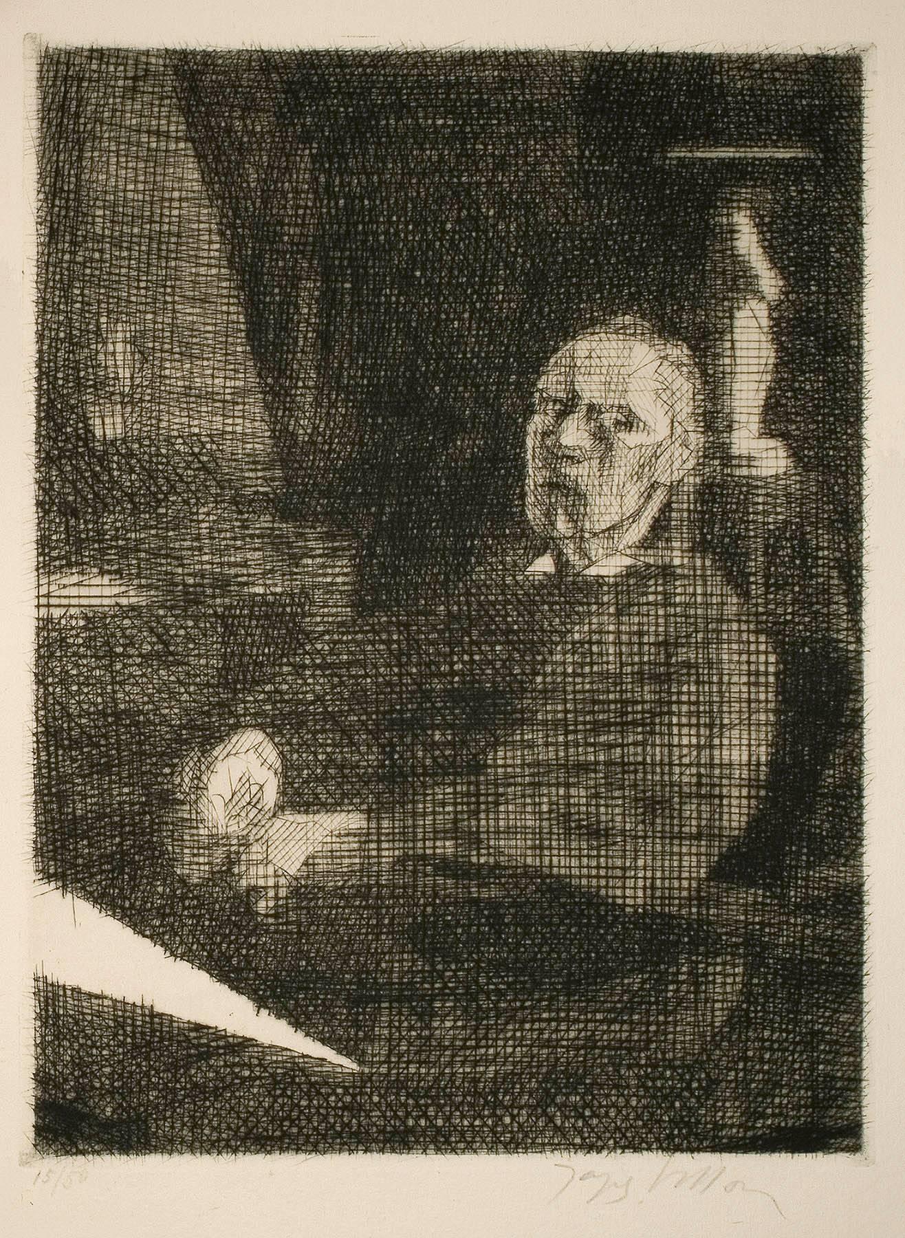 Jacques Villon Figurative Print - The Great Draughtsman Sitting (Self-Portrait)
