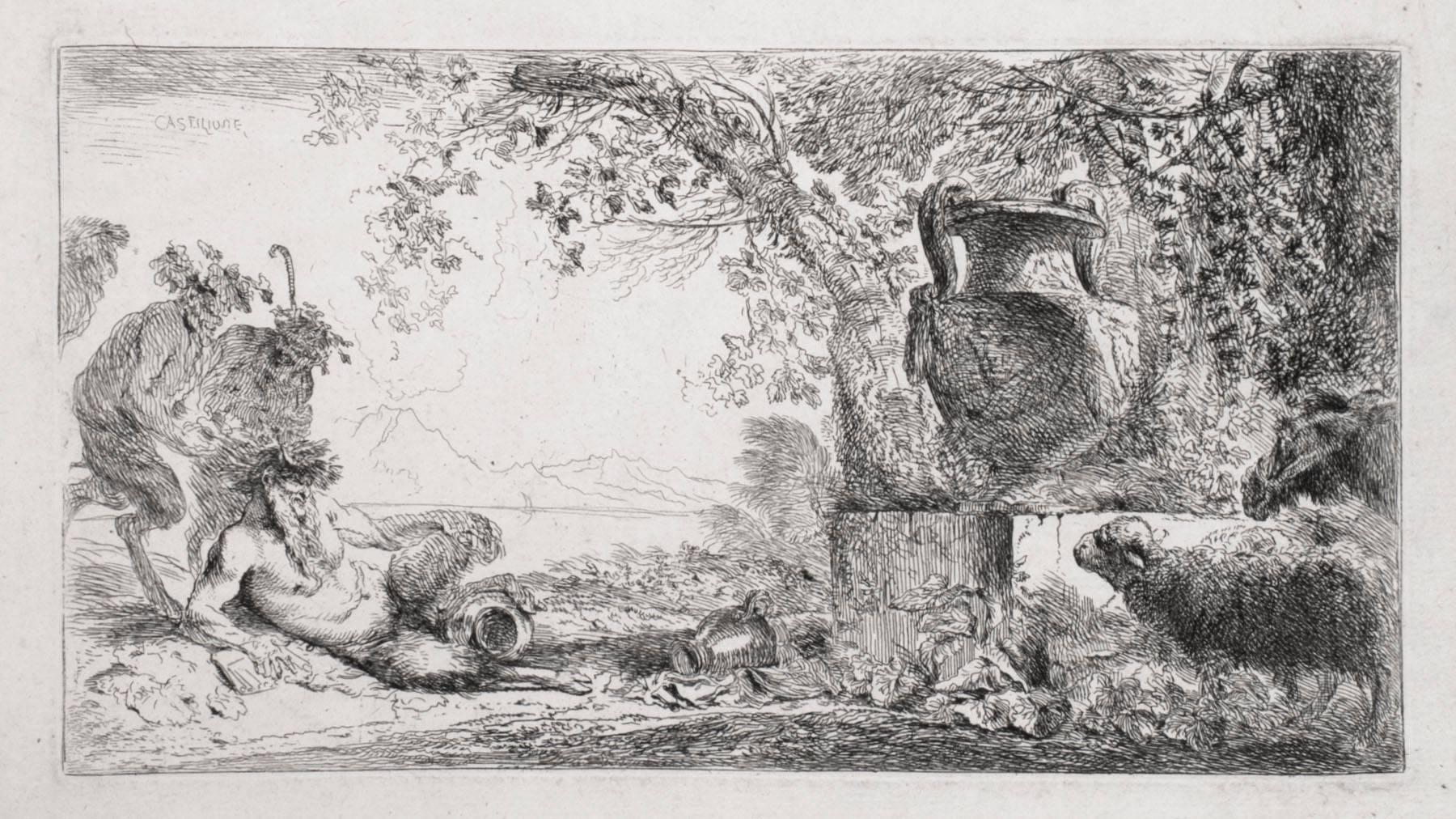 Giovanni Benedetto Castiglione Print - Pan Reclining Before an Urn