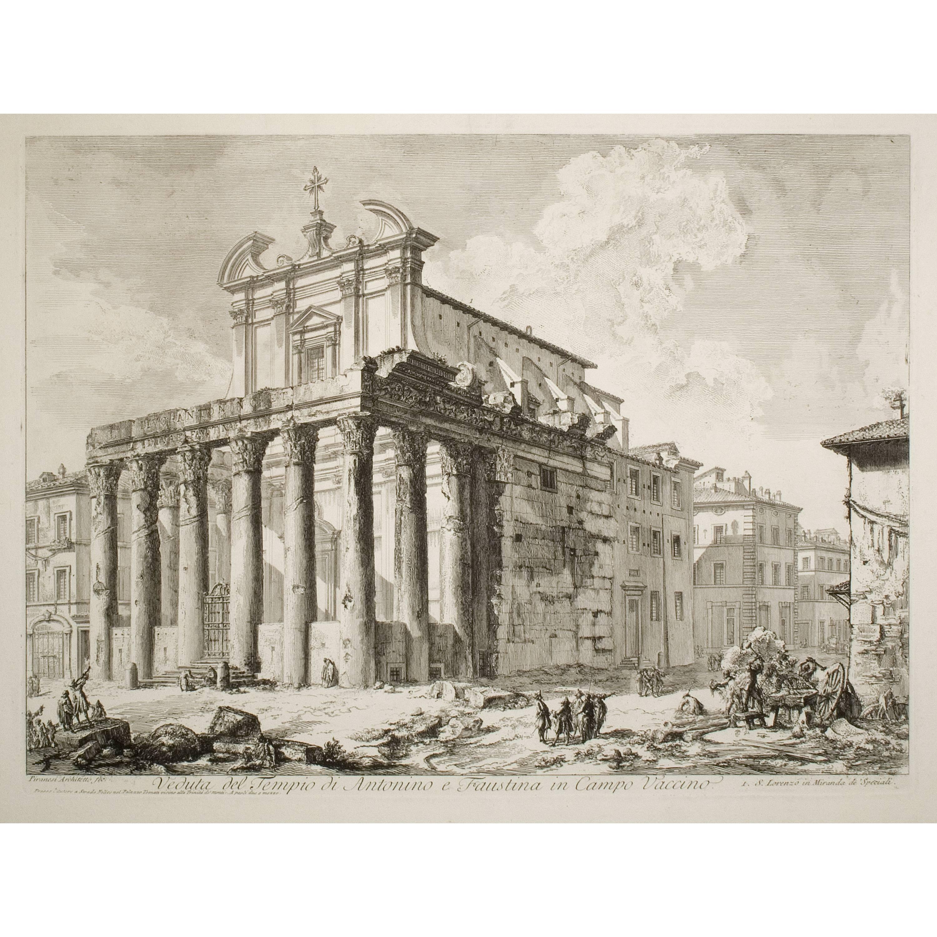 Giovanni Battista Piranesi Landscape Print - The Temple of Antoninus and Faustina (Veduta del Tempio di Antonio e Faustina)