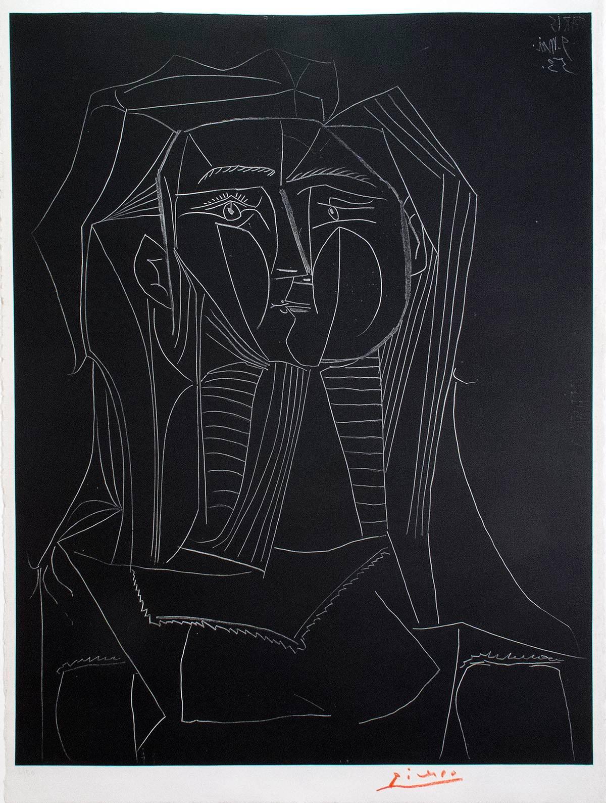 Pablo Picasso Figurative Print - Head on a Black Background