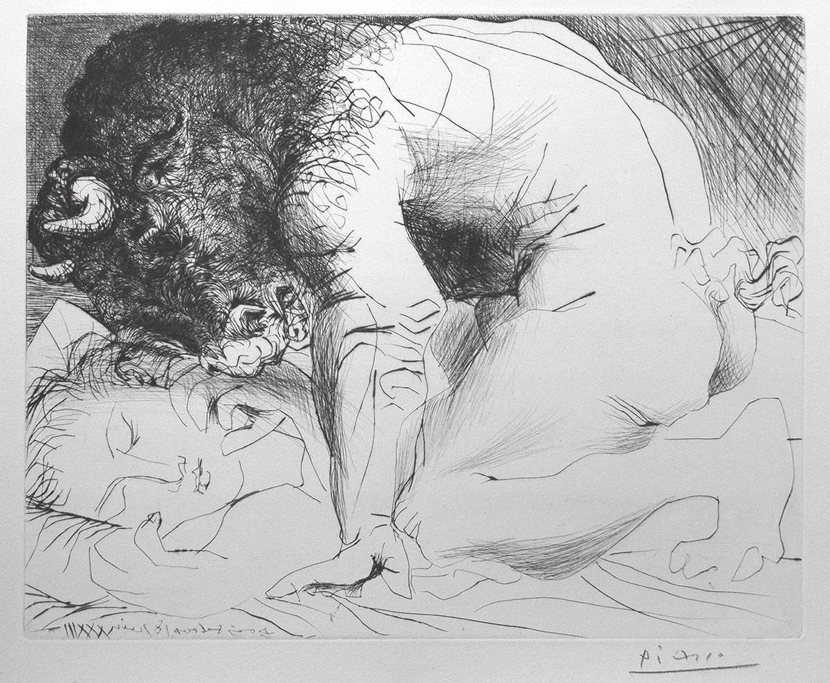 Pablo Picasso Figurative Print - Minotaur Kneeling over Sleeping Girl