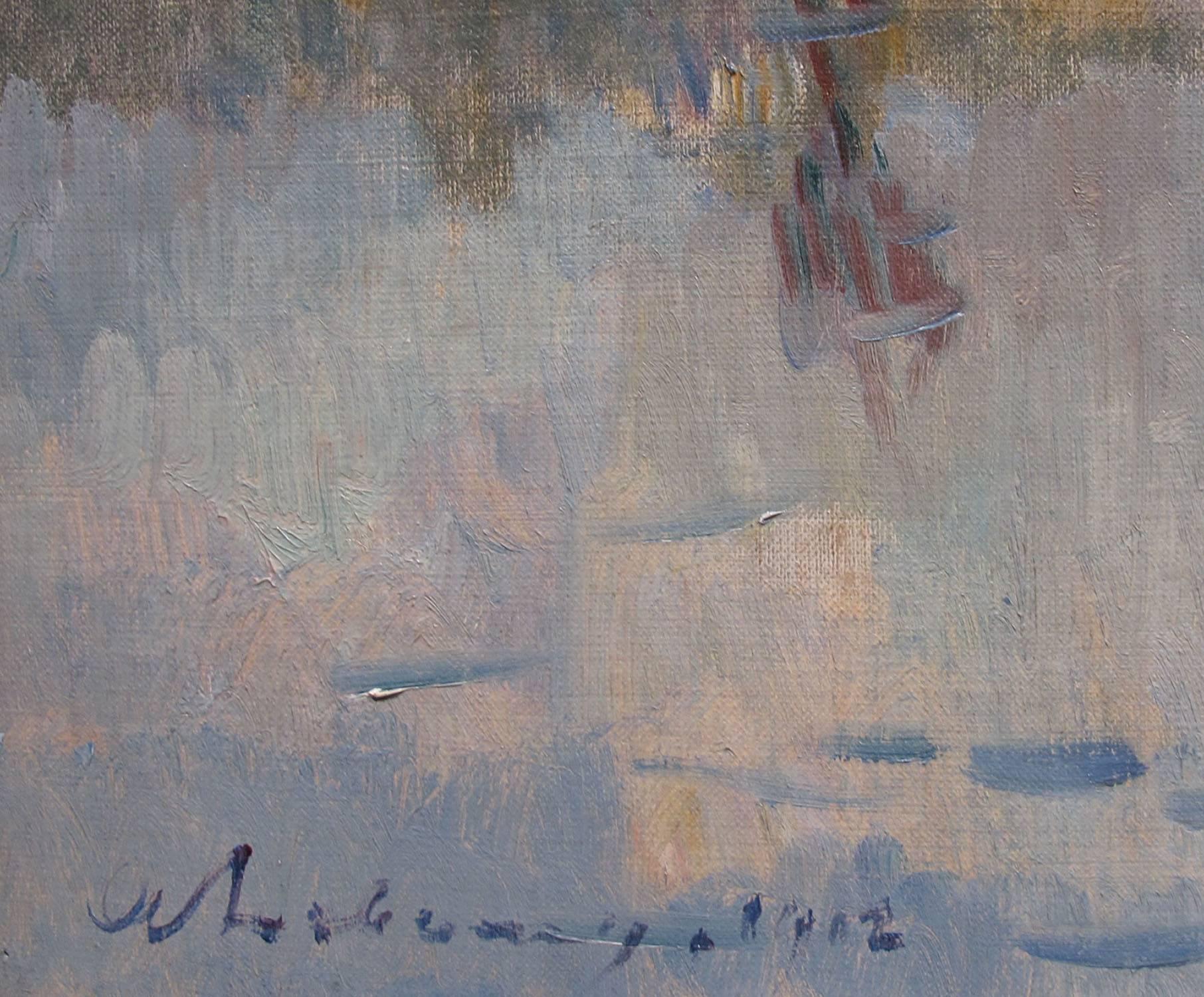 Ferryboat from La Bouille, Morning (Le Bac de la Bouille, le matin) - Painting by Albert Lebourg