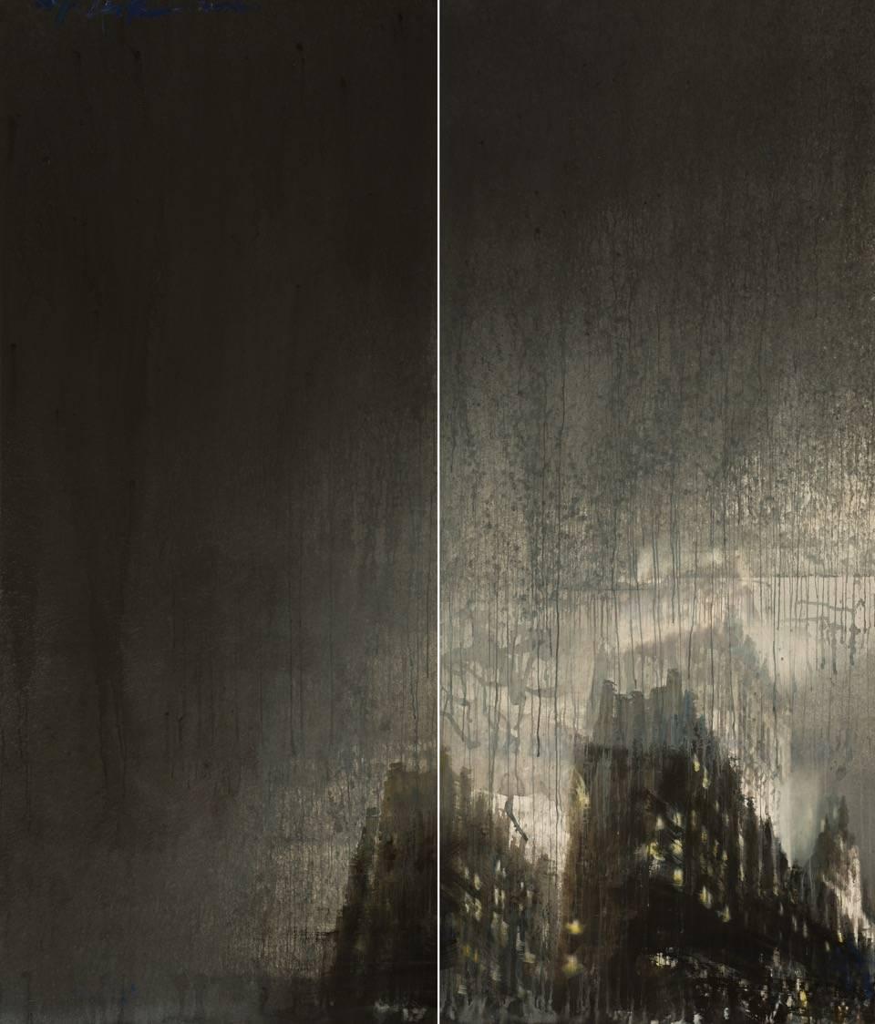 Paul Ching-Bor Landscape Painting - Insomnious Lights - The Woolworth Building V