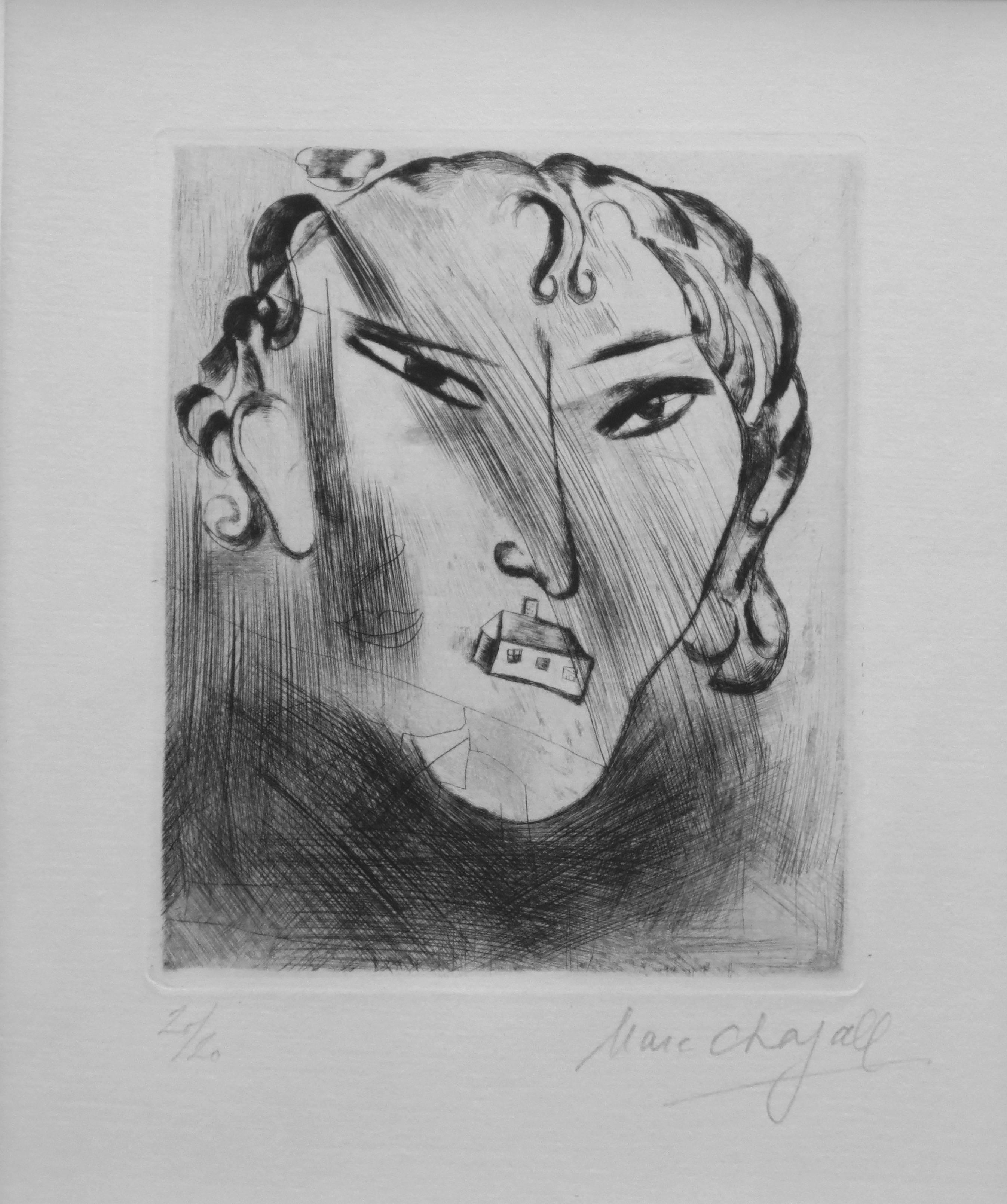 Marc Chagall Figurative Print - Selbstbildnis mit Haus im Gesicht