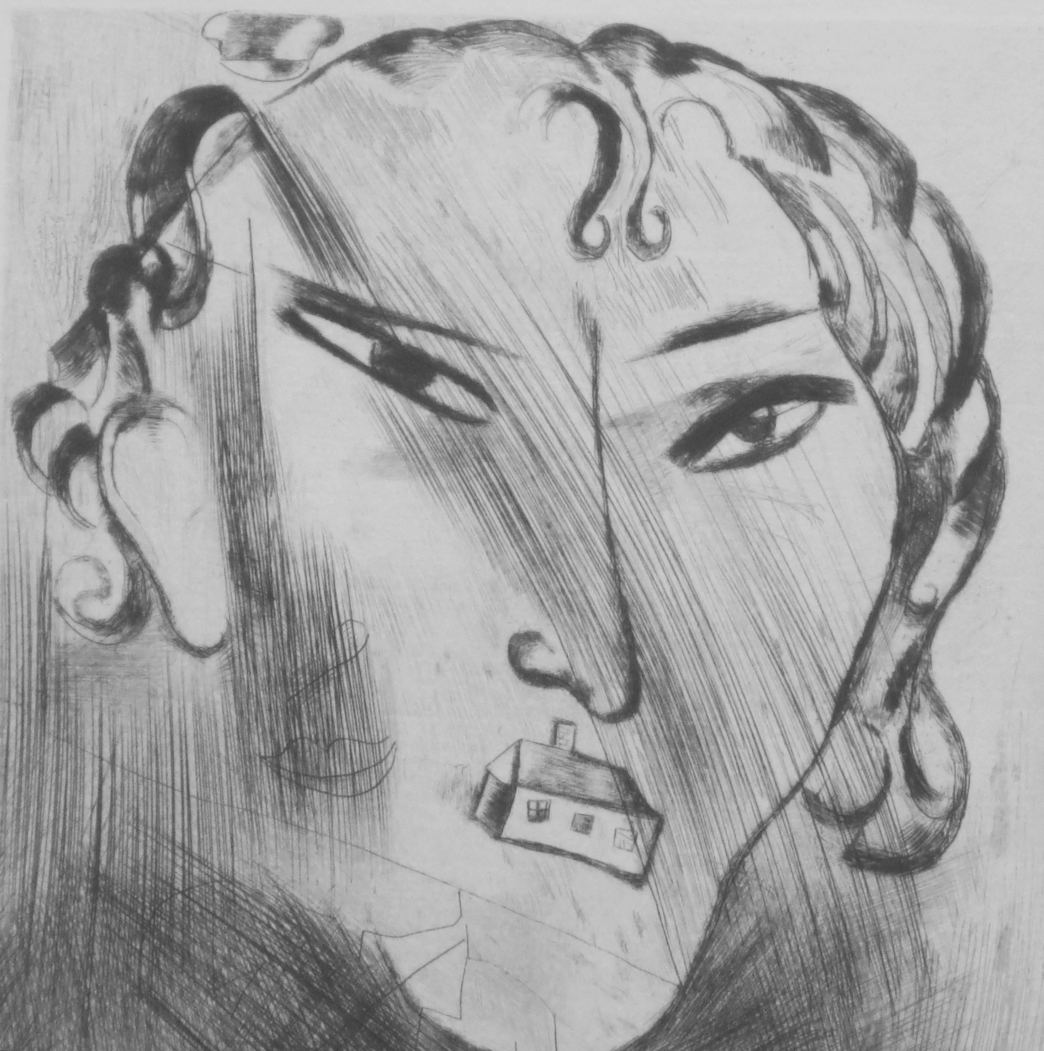 Selbstbildnis mit Haus im Gesicht - Print by Marc Chagall