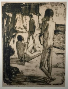 BADENDE MANNER: (THREE MALE BATHERS AT THE SHORE)