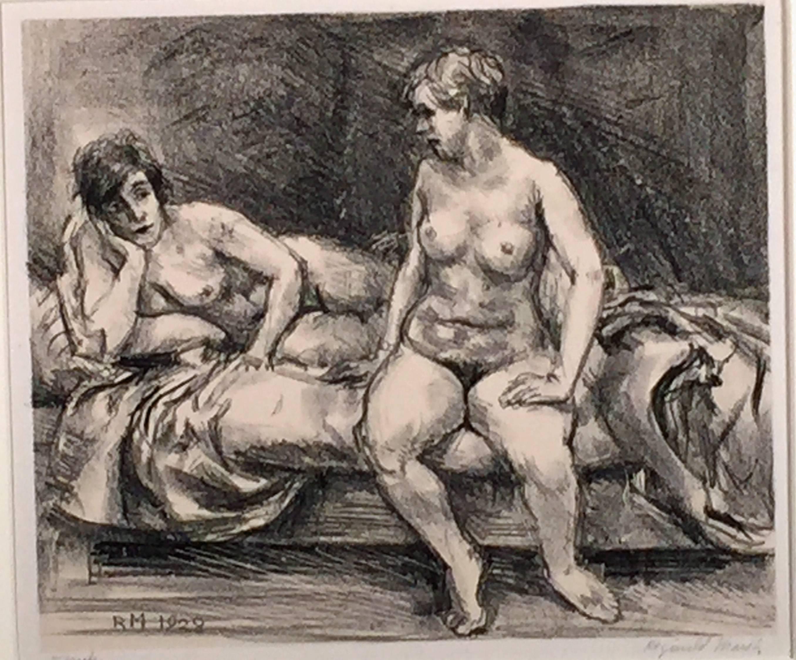 Reginald Marsh Nude Print – Marsh, Reginald. TWO Modelle ON A BED