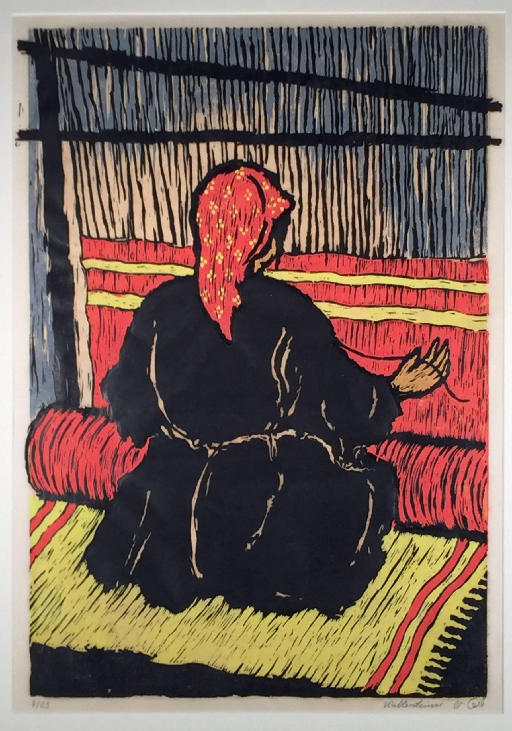 Jehuda Wallersteiner Figurative Print - UNTITLED (WOMAN WEAVING)
