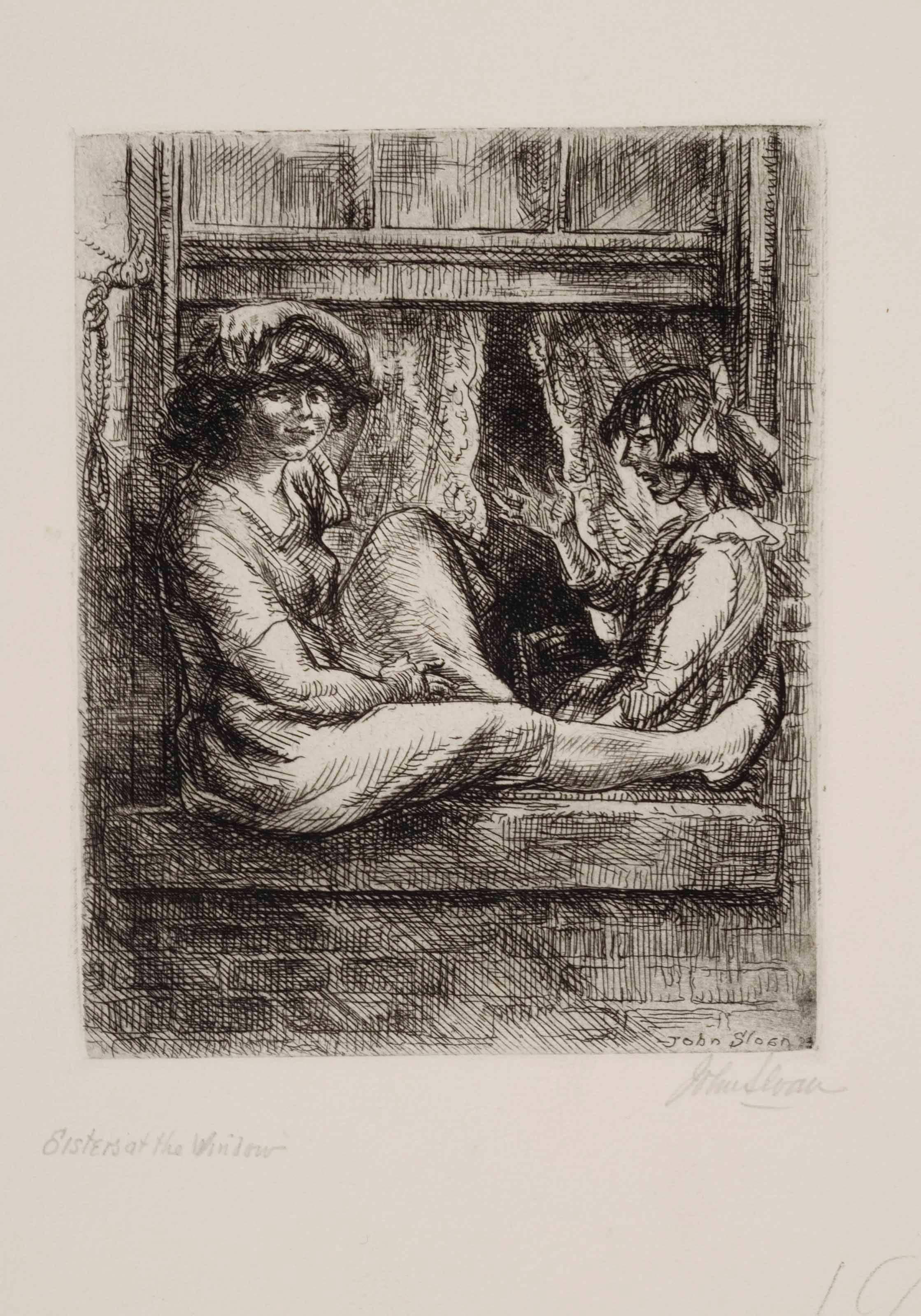Figurative Painting de John Sloan - HERMANAS EN LA VENTANA