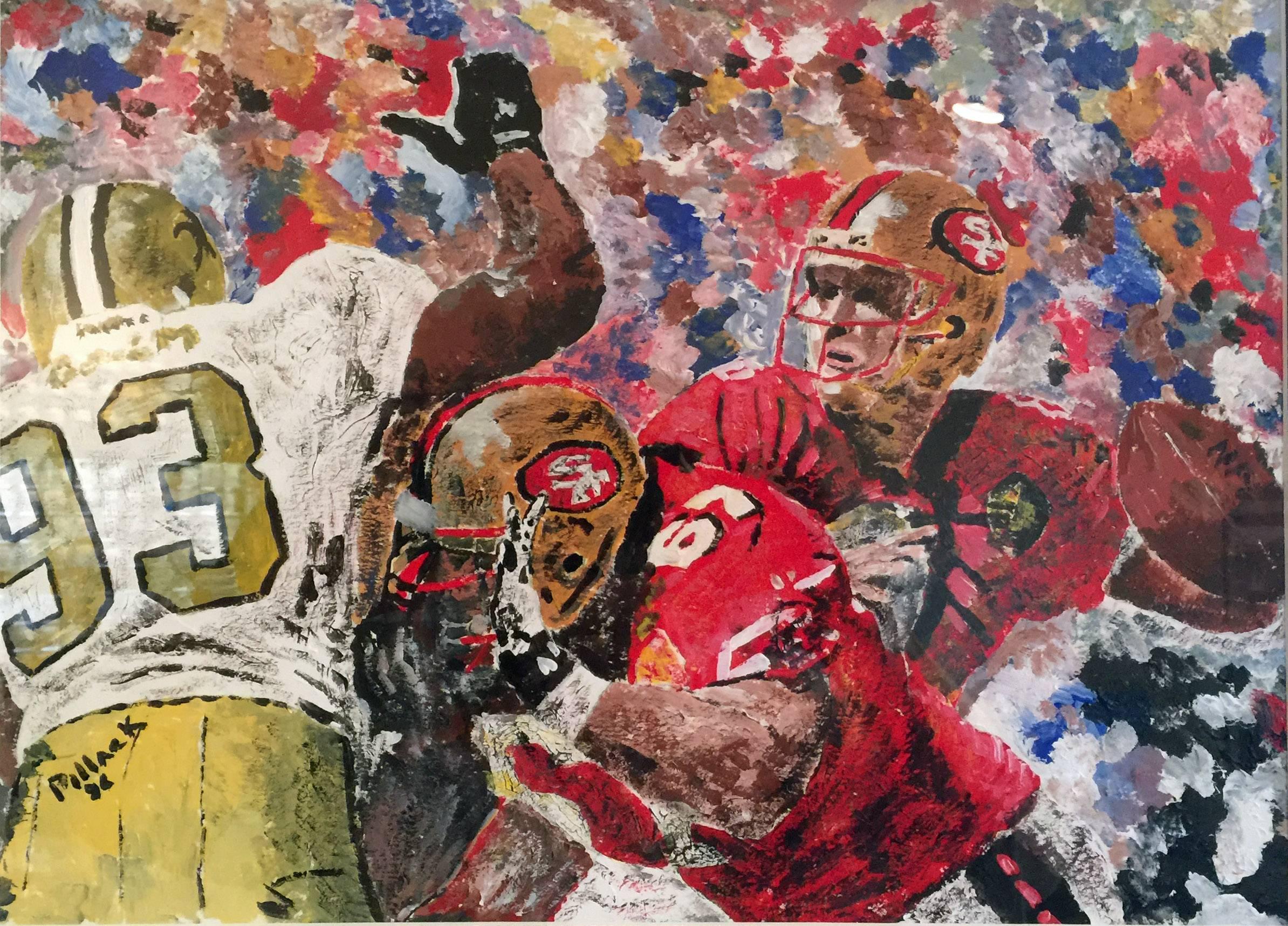 Bob Pollack Figurative Painting - STEVE YOUNG IN ACTION (San Francisco 49ers, 1996)