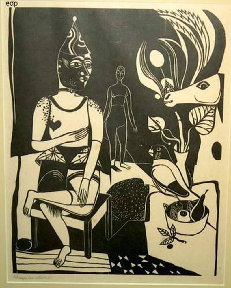 Figurative Print de Heinrich Campendonk - SITZENDER HARLEKIN