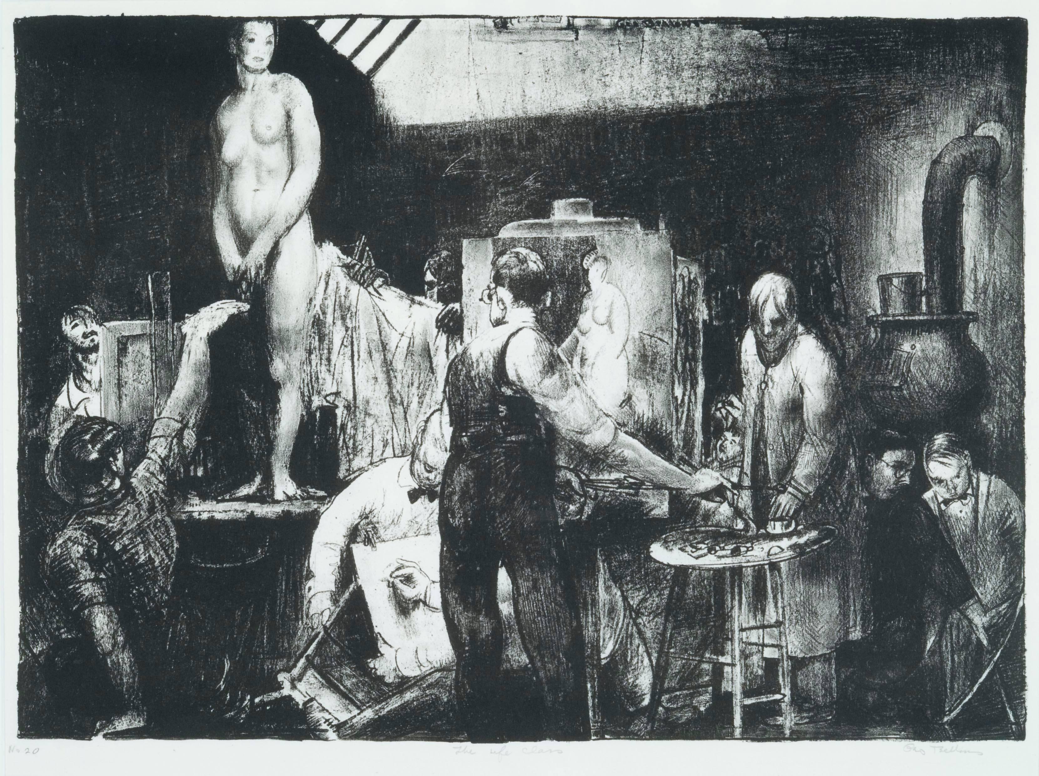 Figurative Print George Wesley Bellows - THE LIFE CLASS - SECOND STONE (le modèle, la CLASS DE LA VIE).