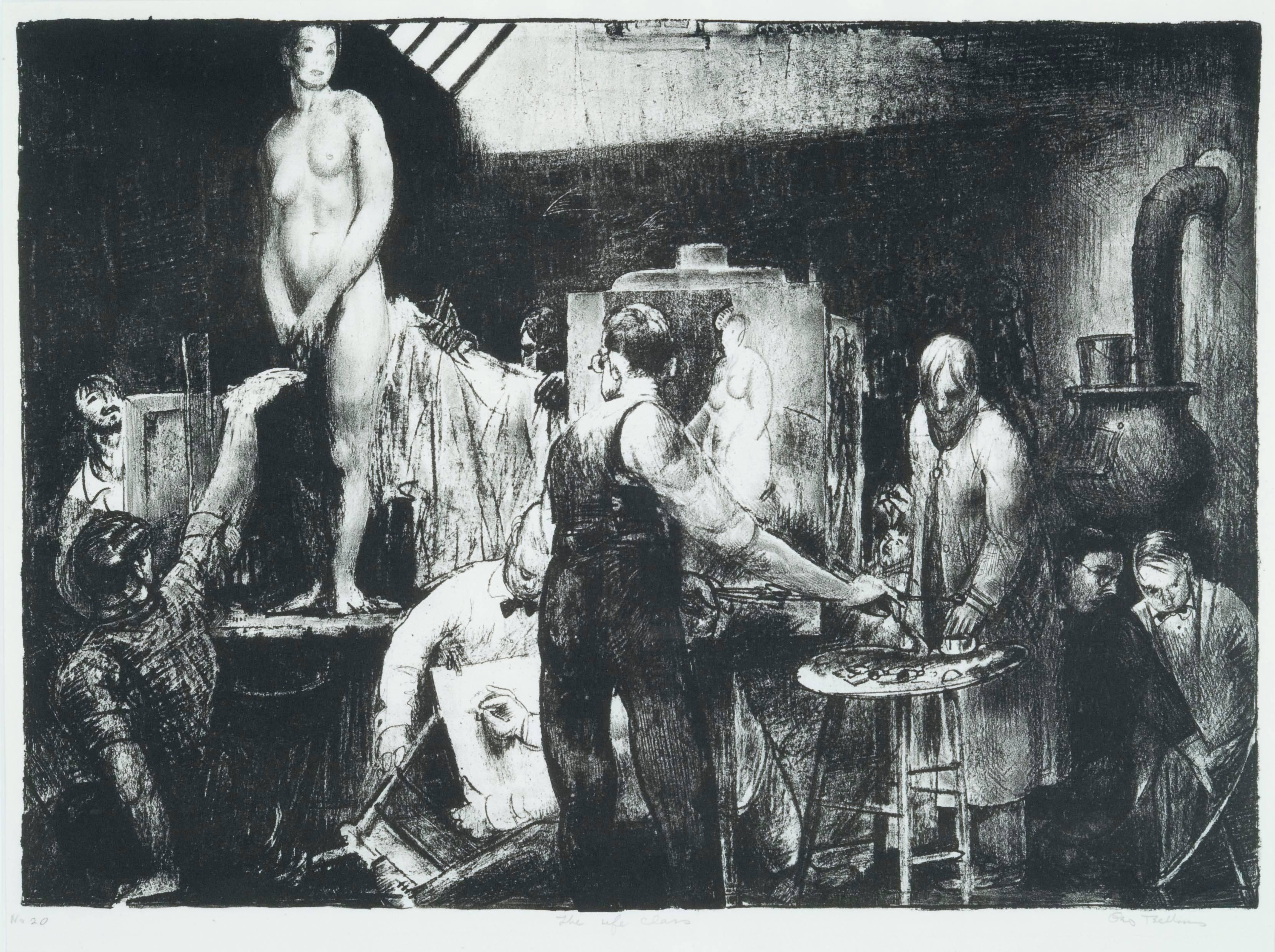 George Wesley Bellows Figurative Print - THE LIFE CLASS - SECOND STONE (THE MODEL, LIFE CLASS).